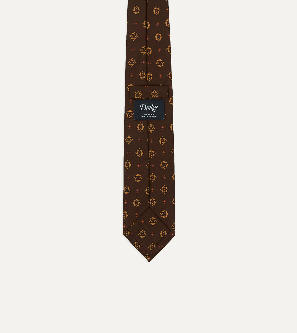 Brown Star Flowers Tile Print Silk Self-Tipped Tie