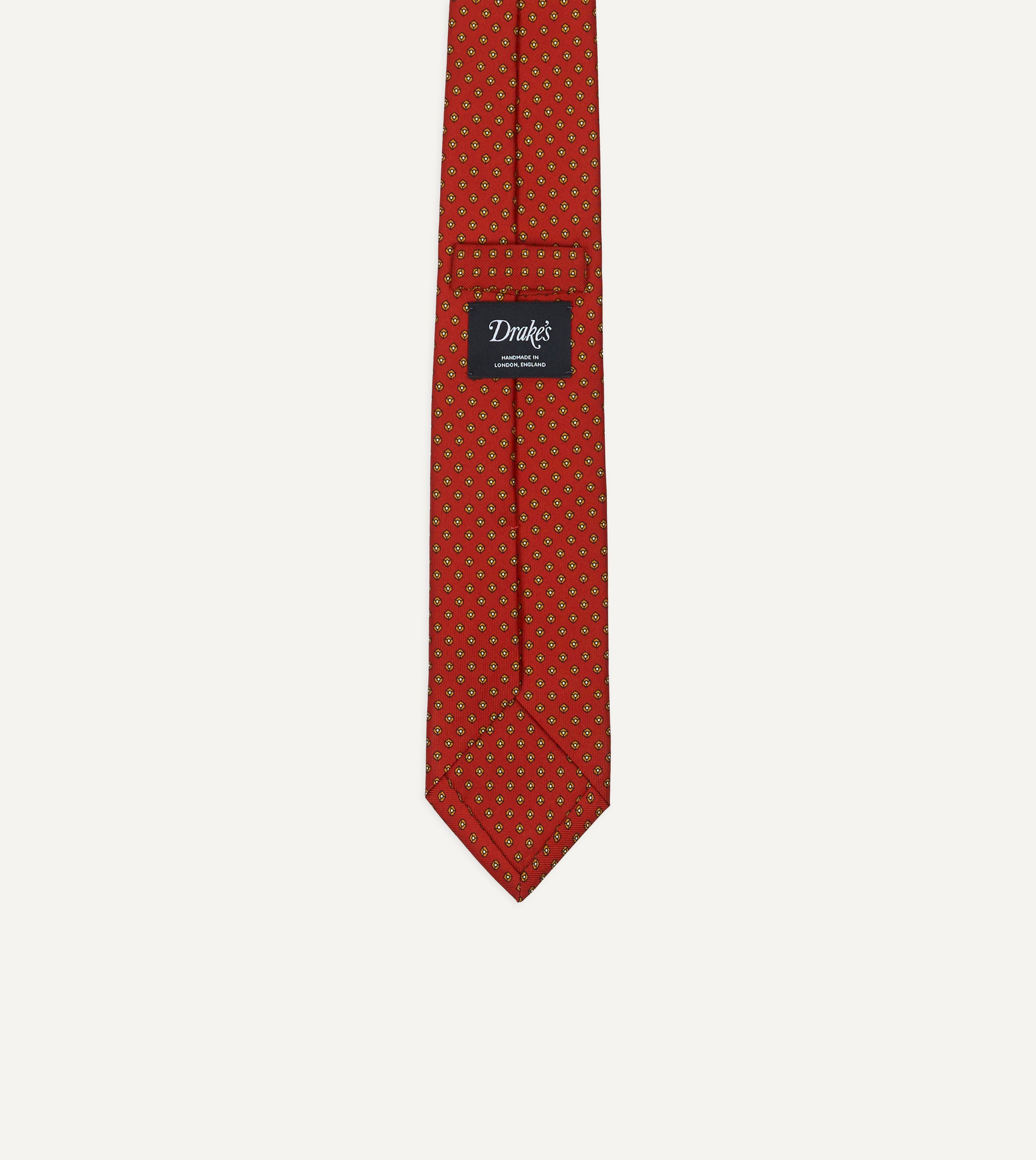 Orange Mini Flowers Tile Print Silk Self-Tipped Tie