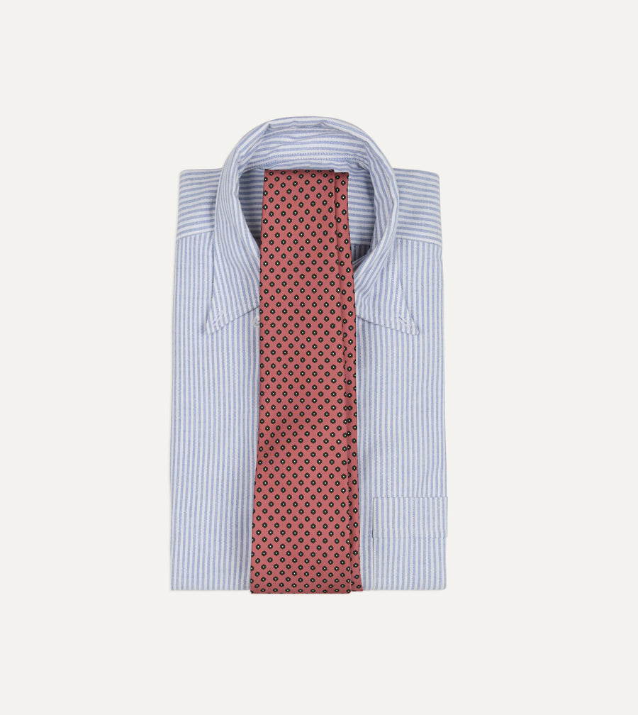 Pink Mini Flowers Tile Print Silk Self-Tipped Tie