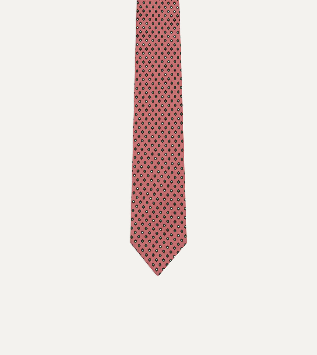 Pink Mini Flowers Tile Print Silk Self-Tipped Tie