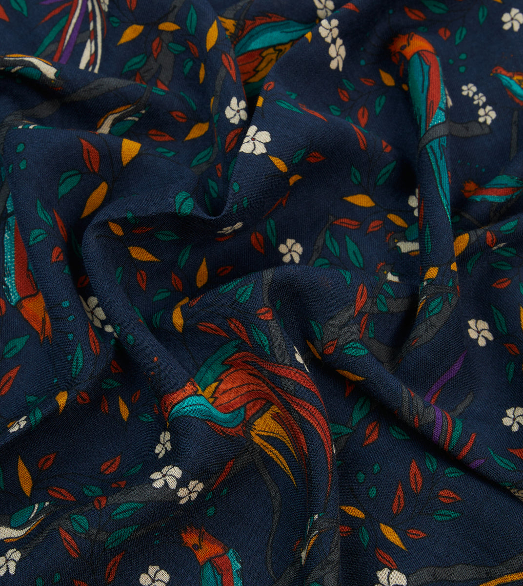 Navy Birds of Paradise Print Wool Scarf – Drakes US