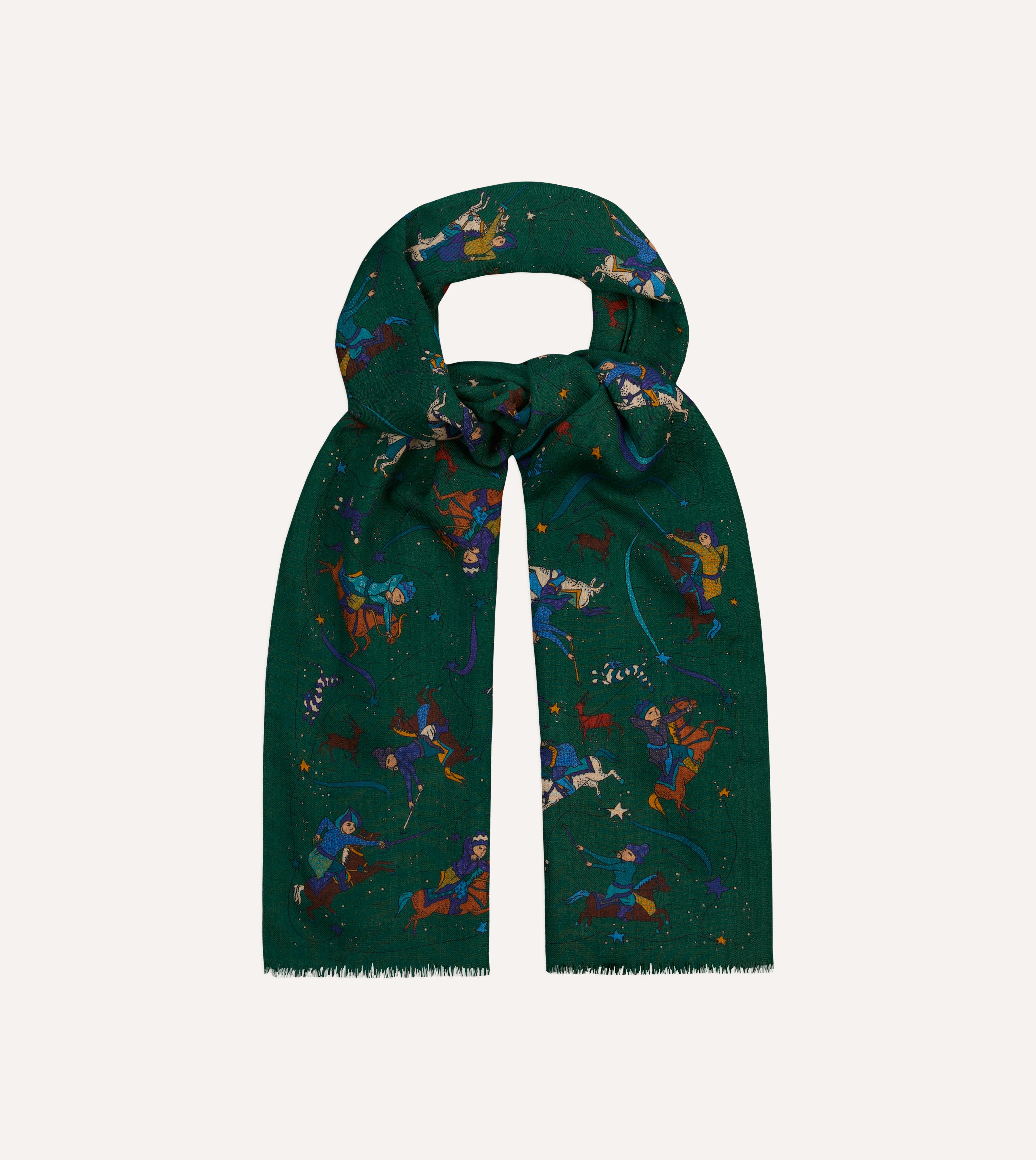 Green Mughal and Stars Print Wool Scarf