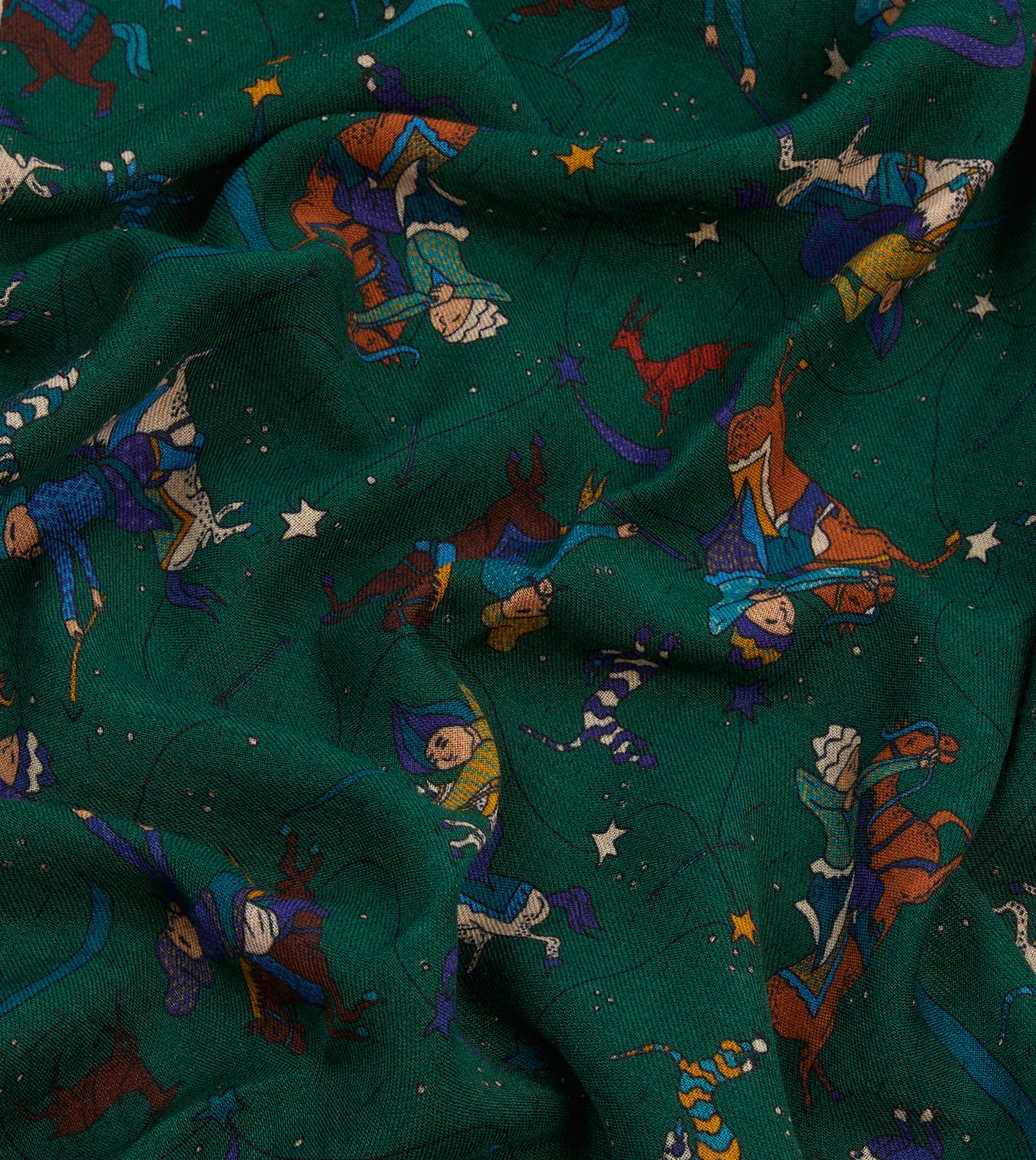 Green Mughal and Stars Print Wool Scarf – Drakes US