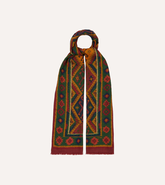 Green Kilim Print Wool-Silk Scarf – Drakes US