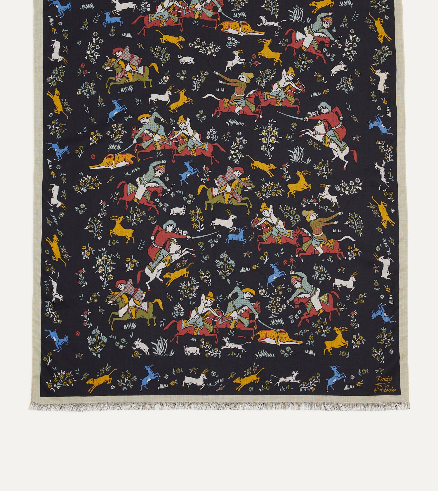 Drake's by A. Levine Black Mughal Print Wool-Silk Scarf