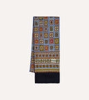 Blue and Black Medallion Print Tubular Wool Silk Scarf