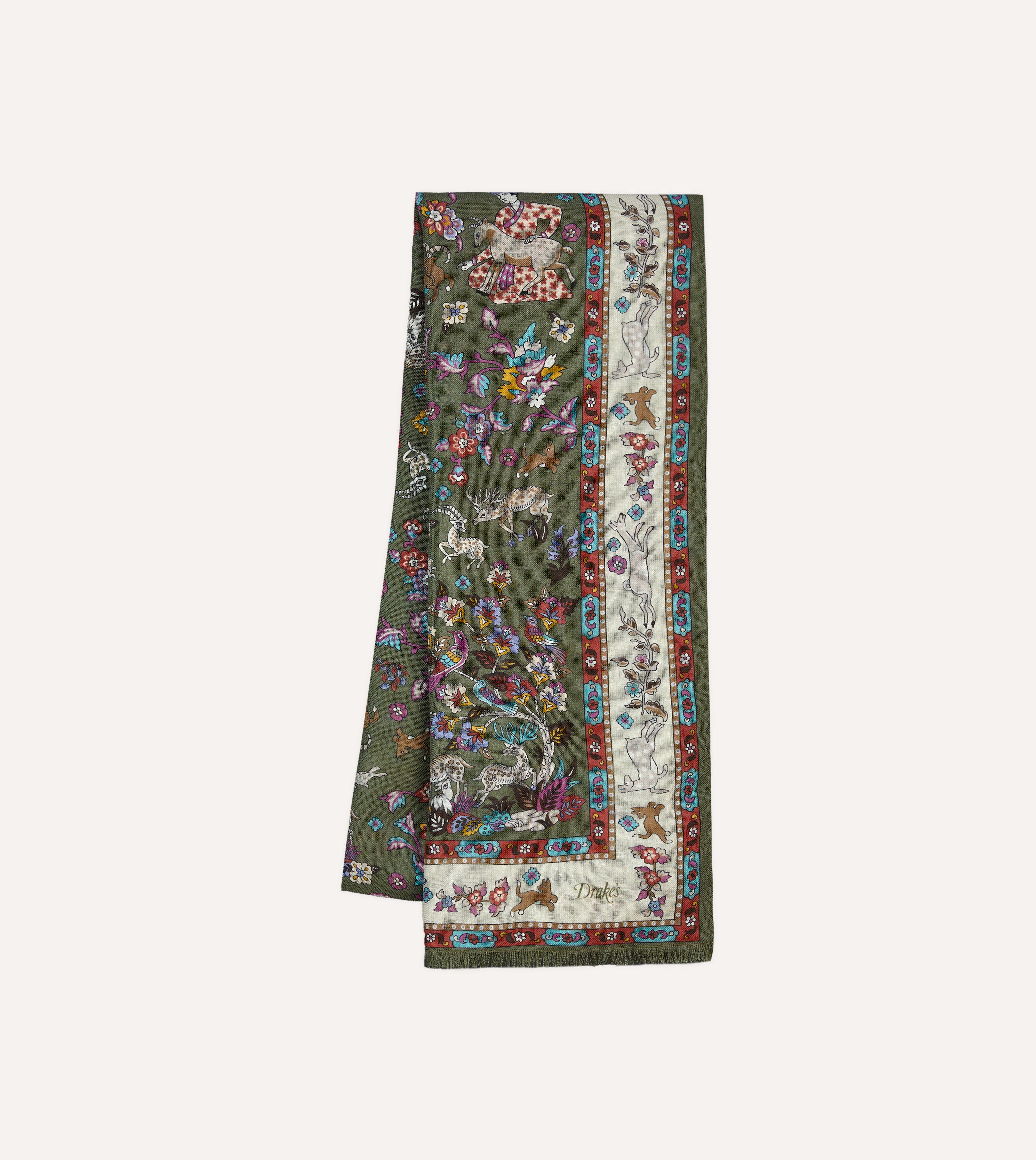 Green Summer Mughal Print Wool Silk Scarf