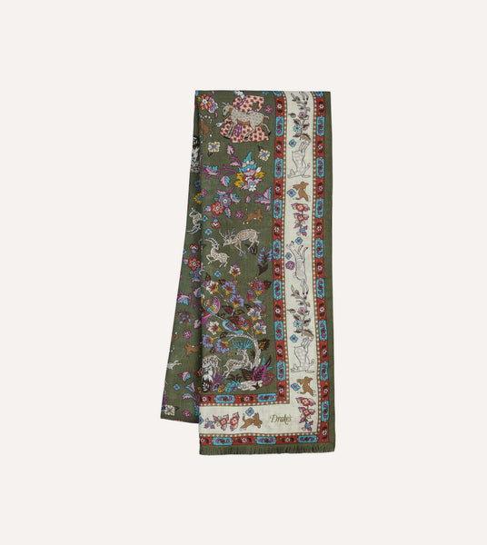 Green Summer Mughal Print Wool Silk Scarf – Drakes US