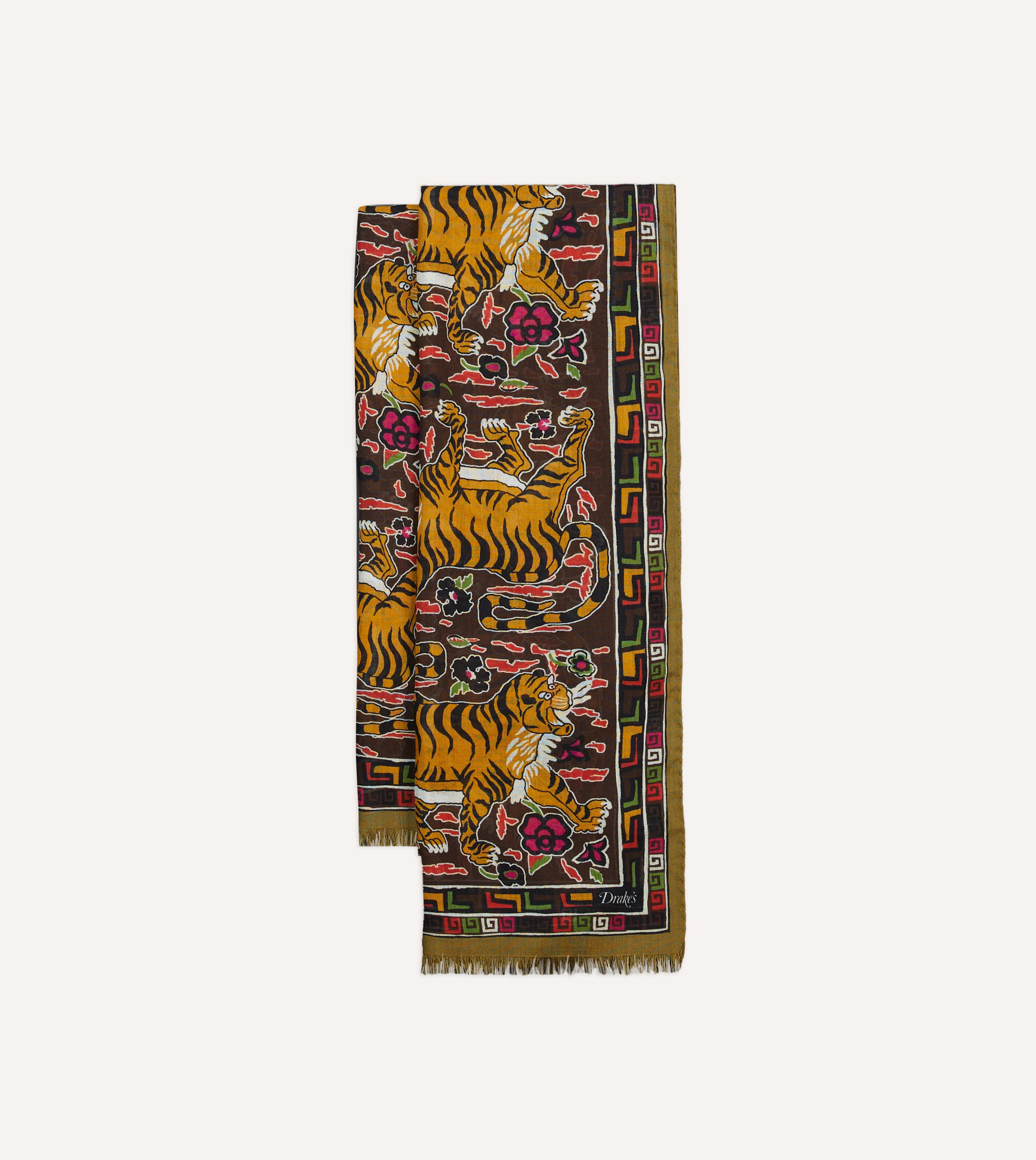 Brown Tiger Print Wool-Silk Scarf