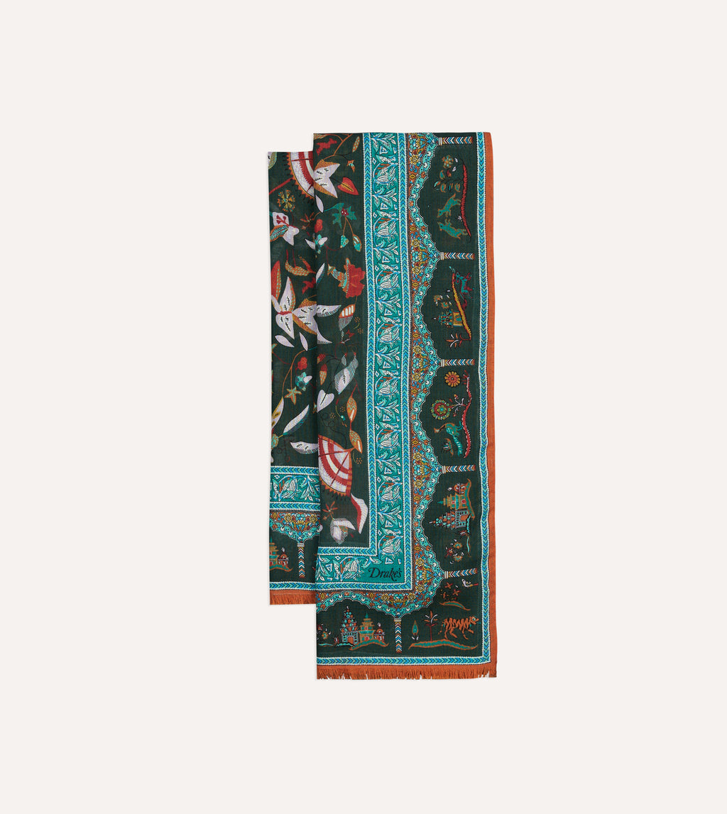 【美品】Drake's シルクストール Green Classic Mughal Print Wool Silk Scarf – Drakes US