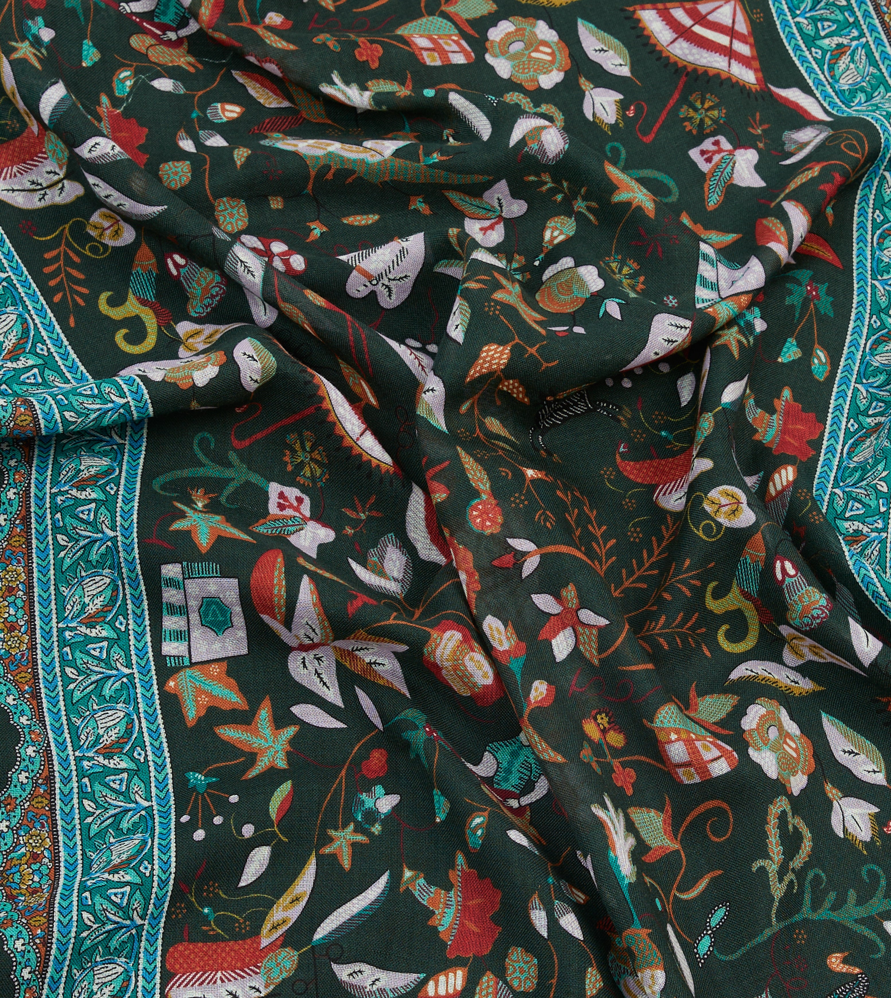 Green Classic Mughal Print Wool Silk Scarf – Drakes US