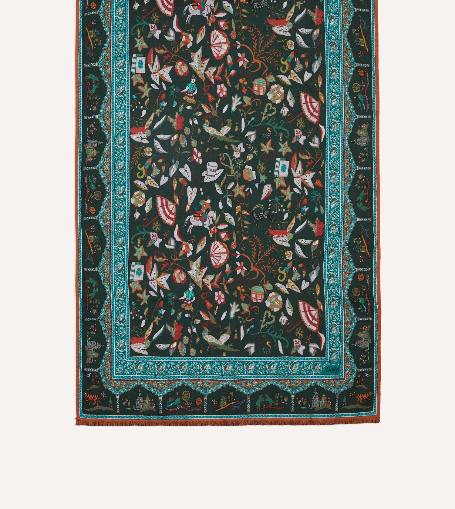 Green Classic Mughal Print Wool Silk Scarf