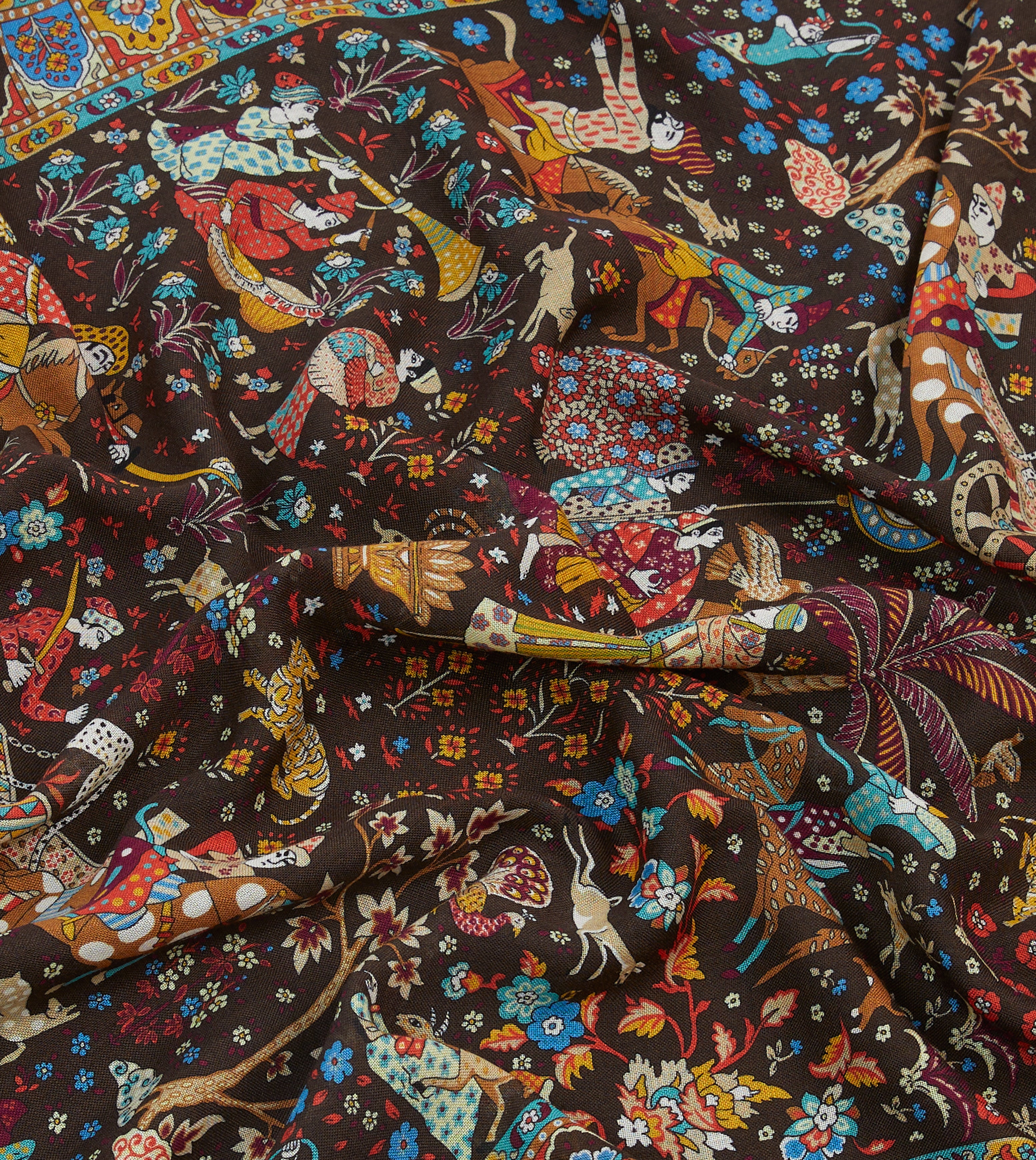 Brown Mughal Garden Print Wool Silk Scarf – Drakes US