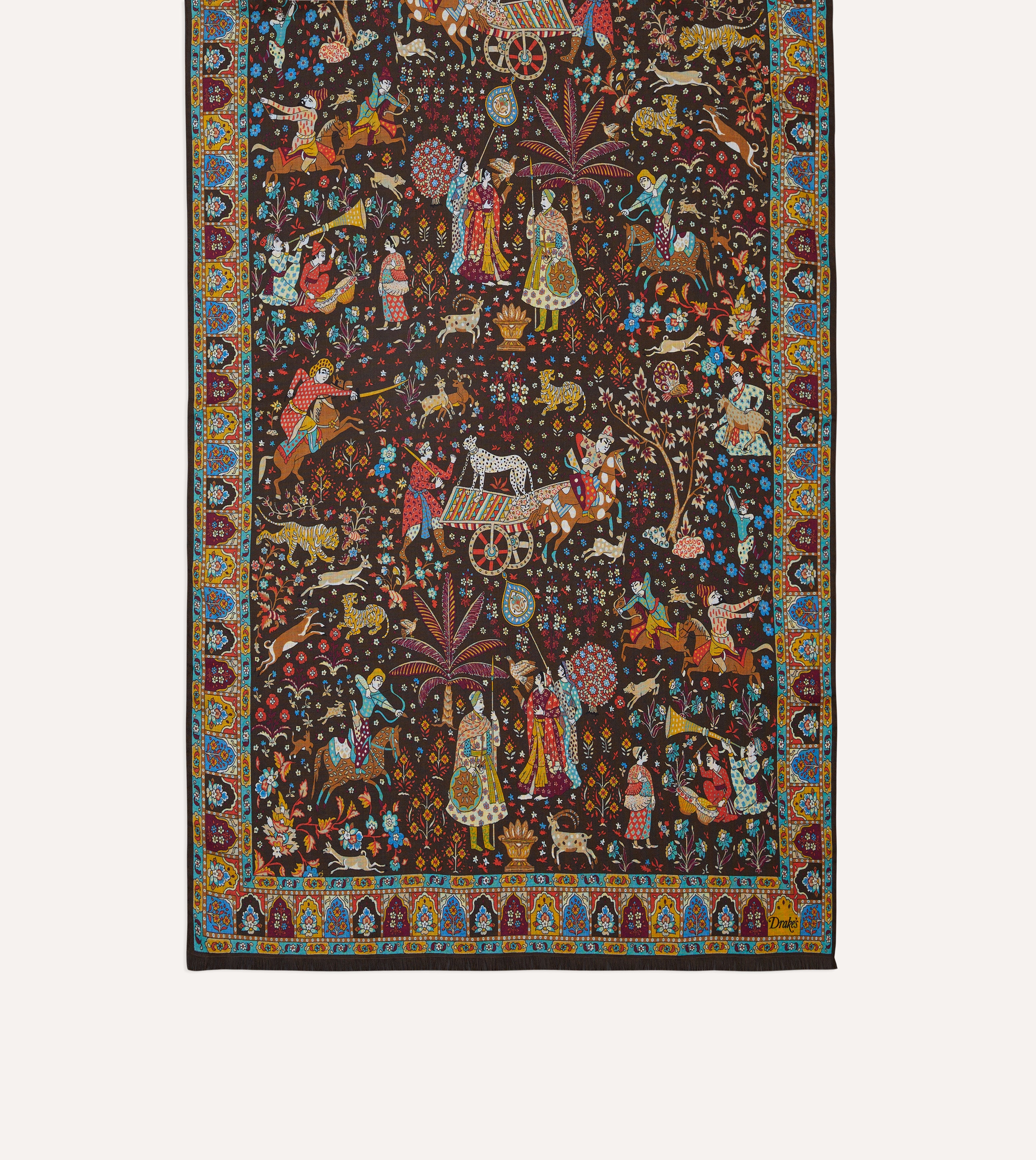 Brown Mughal Garden Print Wool Silk Scarf – Drakes US