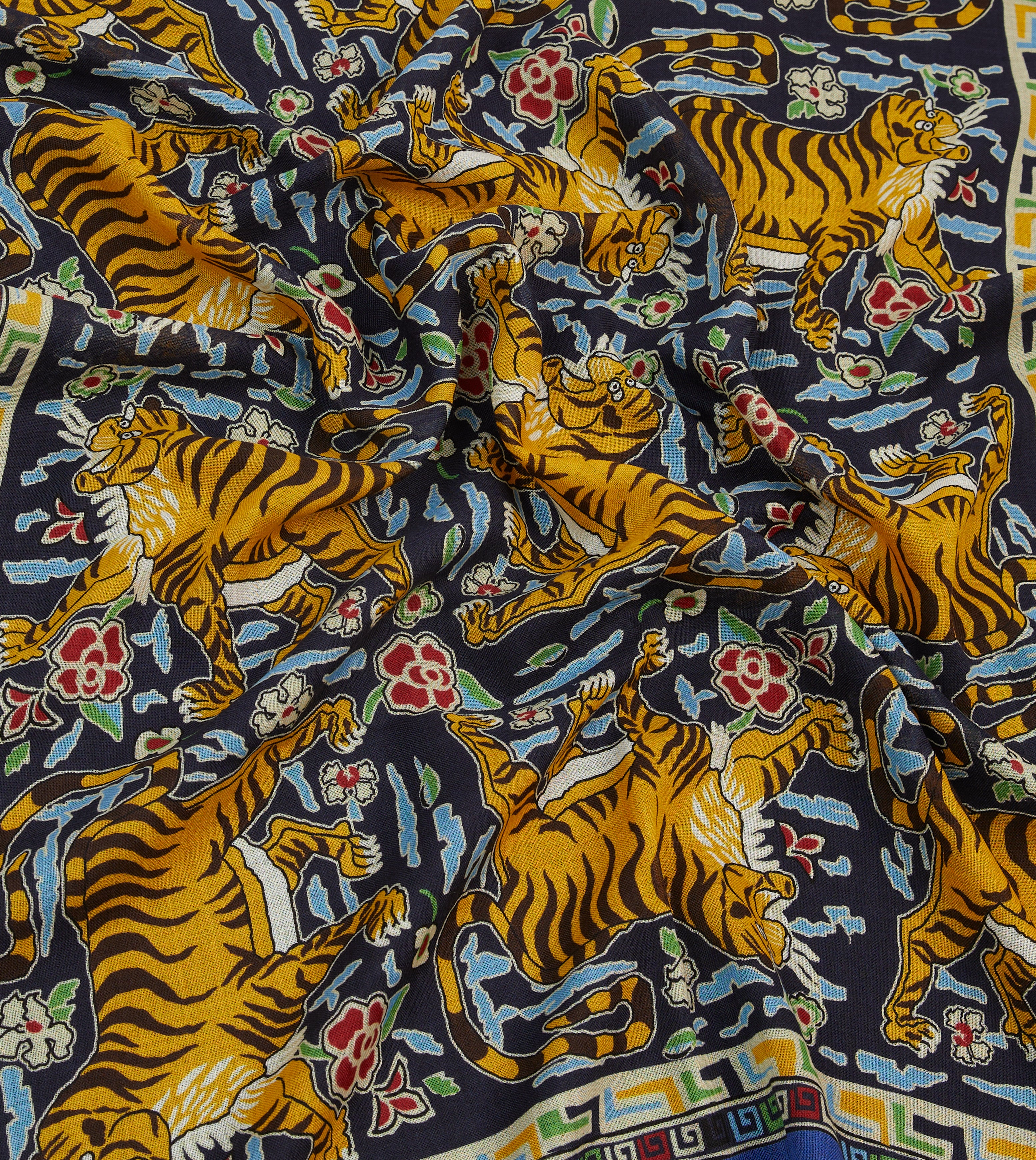 Blue Jumbo Tiger Print Wool-Silk Scarf – Drakes US
