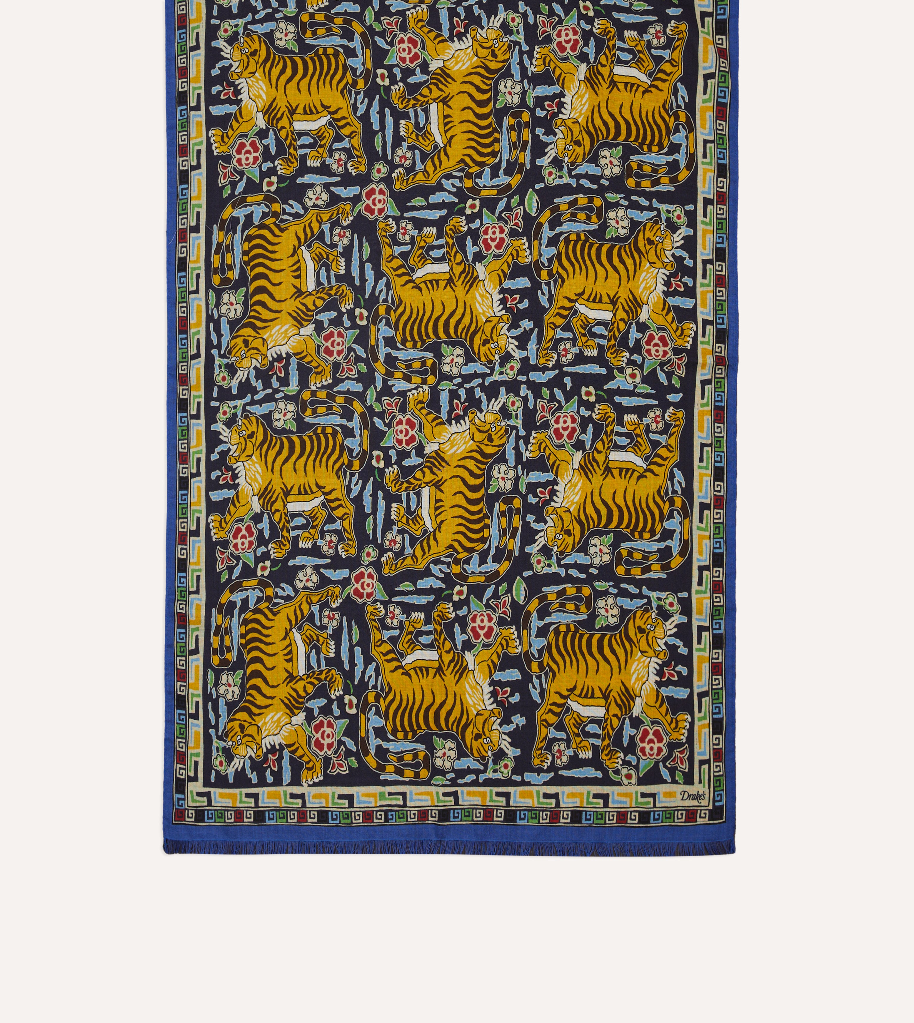 Blue Jumbo Tiger Print Wool-Silk Scarf – Drakes US