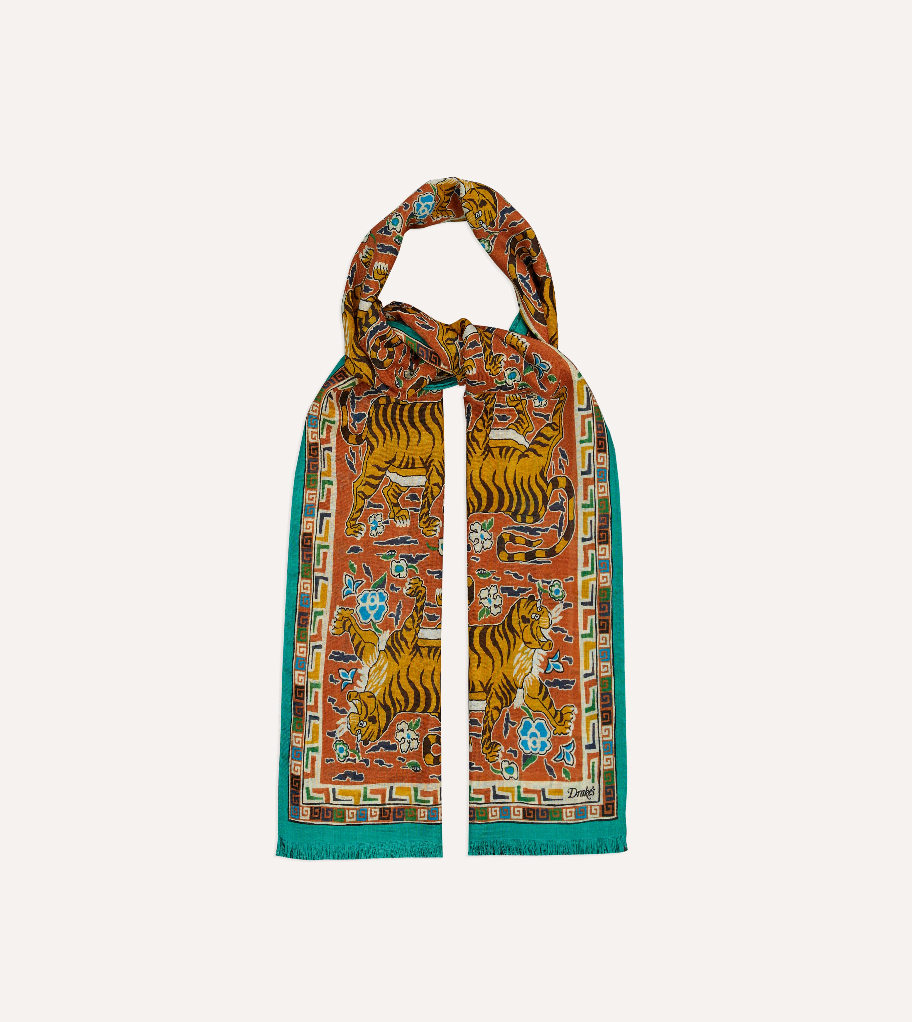 Orange Jumbo Tiger Print Wool-Silk Scarf – Drakes US