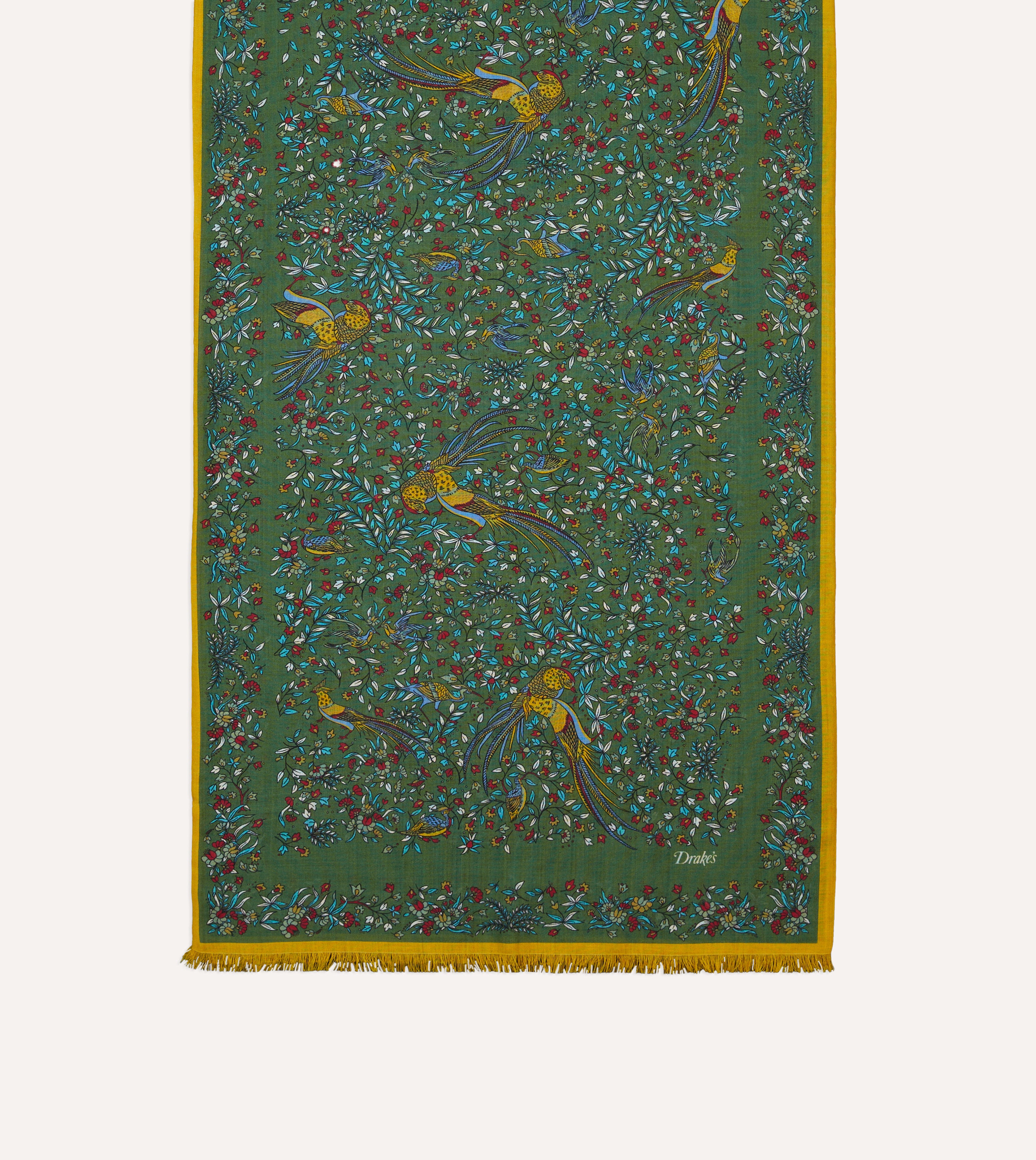 drakes ストール　スカーフ(グリーンのみ) Green Birds of Paradise Print Tubular Wool Silk Scarf – Drakes US