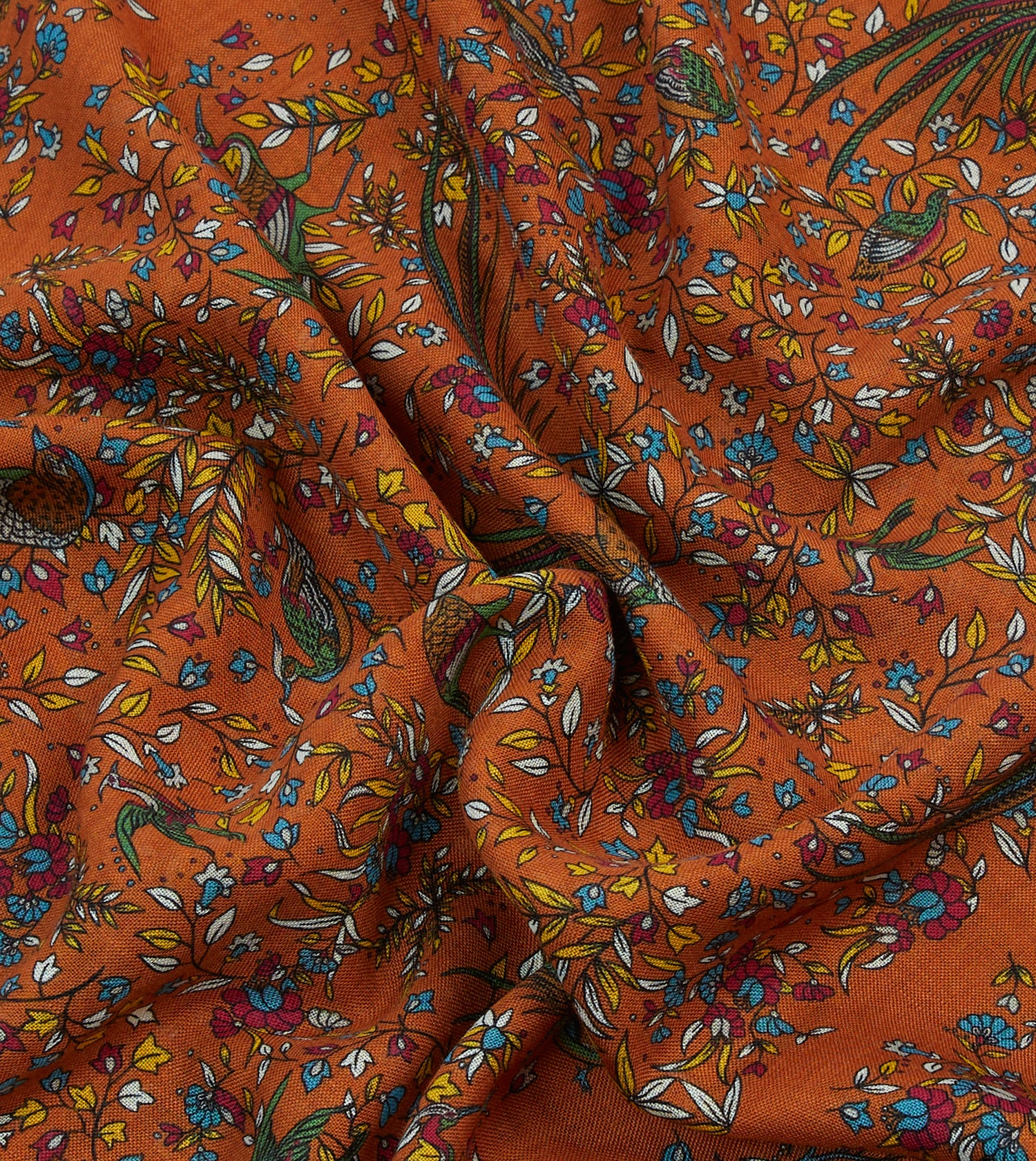 Orange Birds of Paradise Print Tubular Wool Silk Scarf