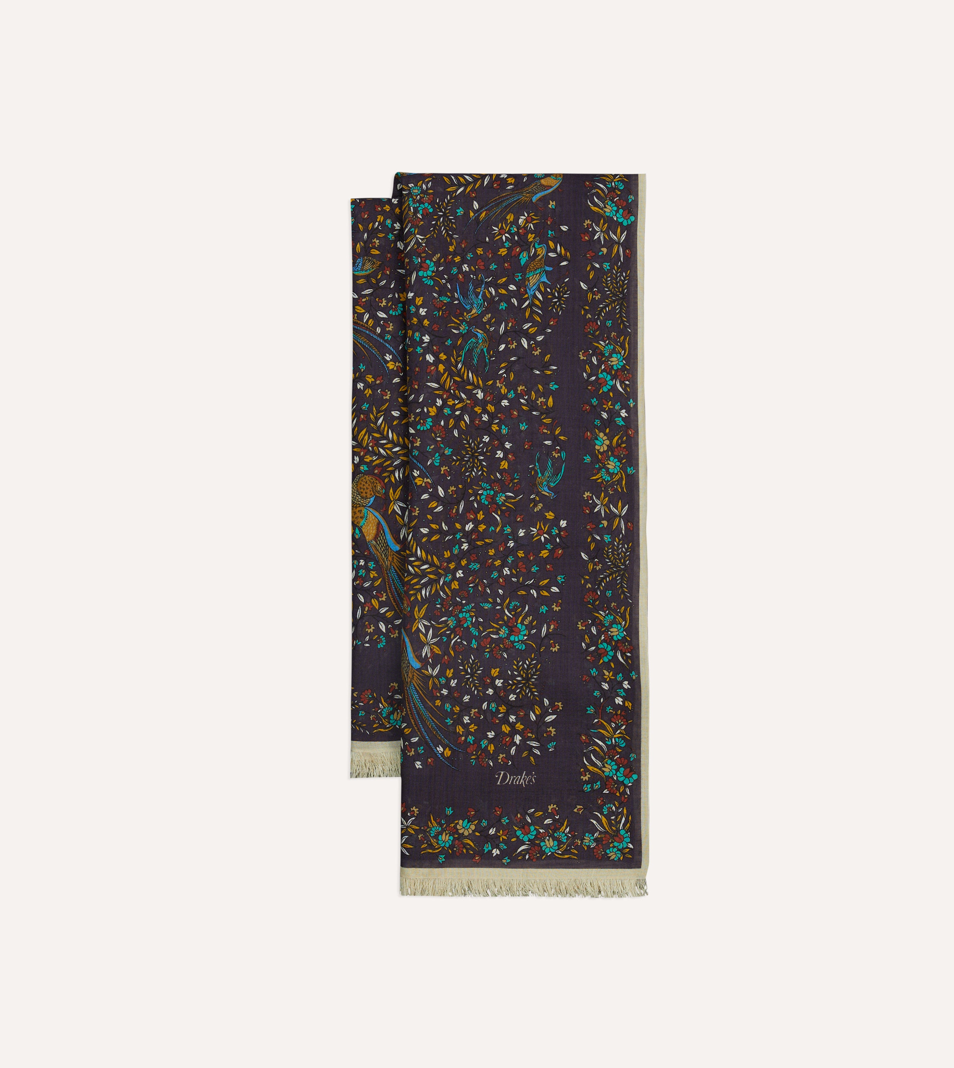 Purple Birds of Paradise Print Tubular Wool Silk Scarf