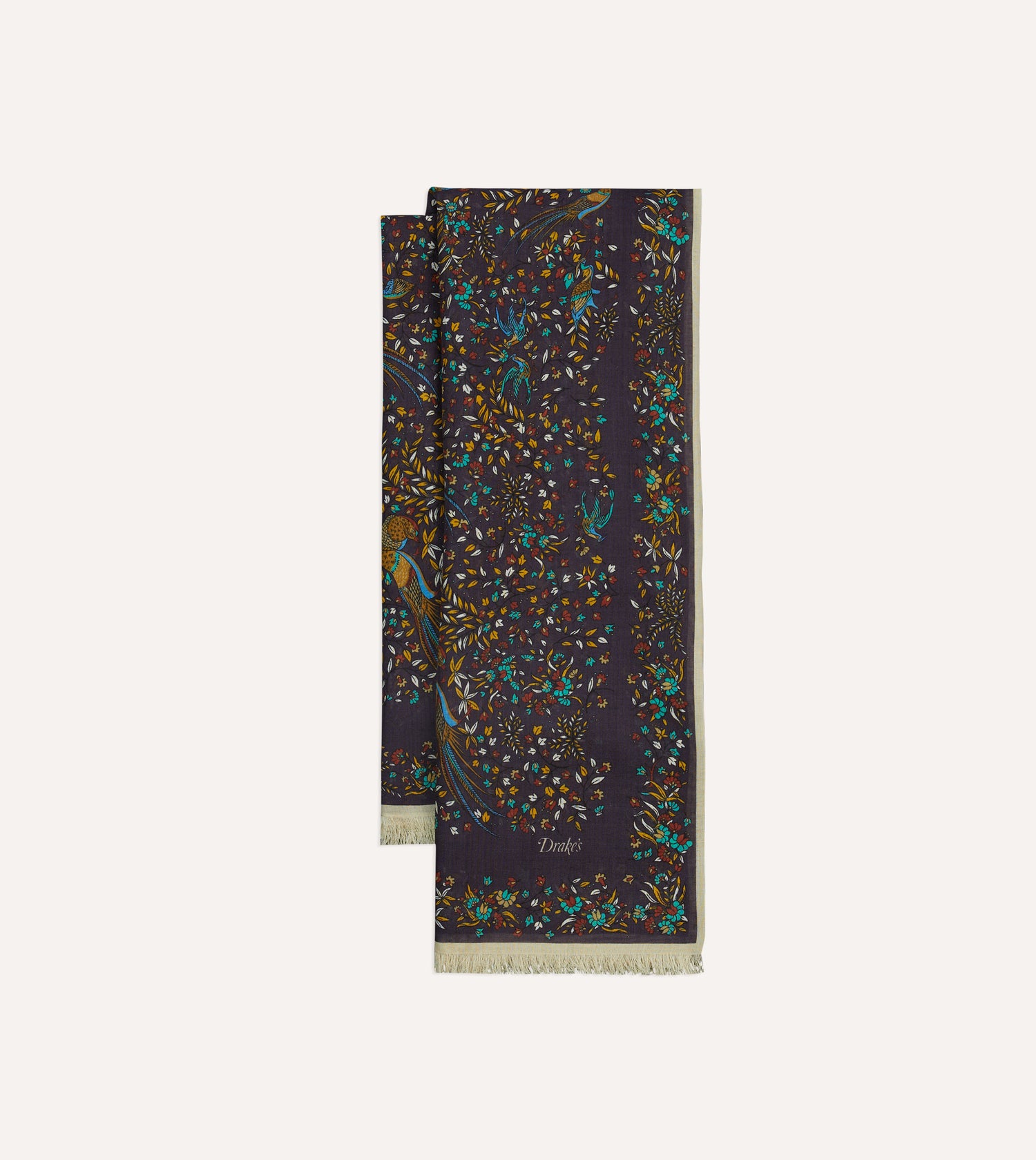 Purple Birds of Paradise Print Tubular Wool Silk Scarf