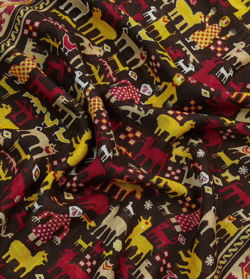 Brown Shaman Print Tubular Wool-Silk Scarf