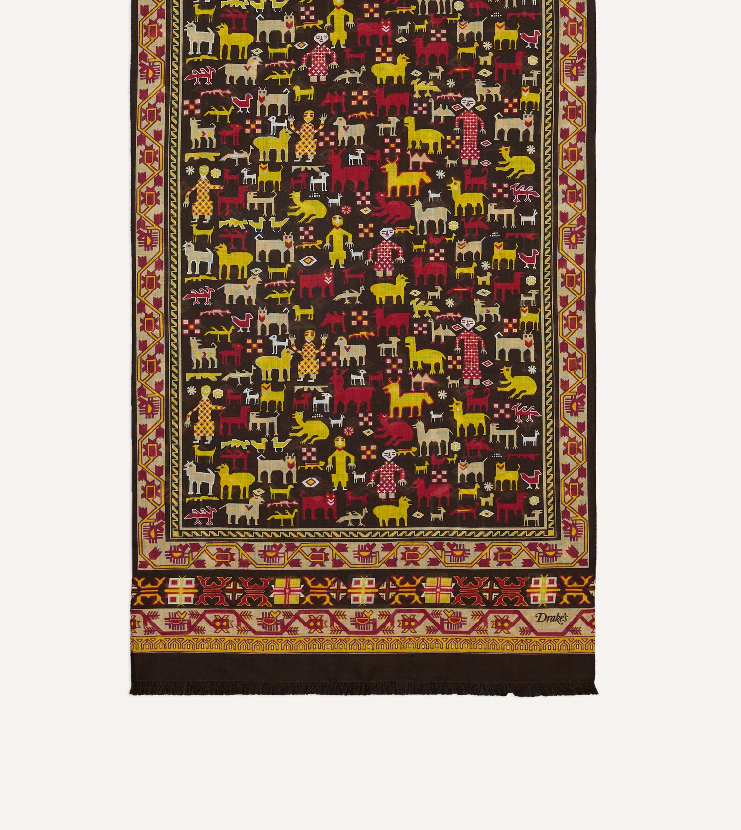 Brown Shaman Print Tubular Wool-Silk Scarf