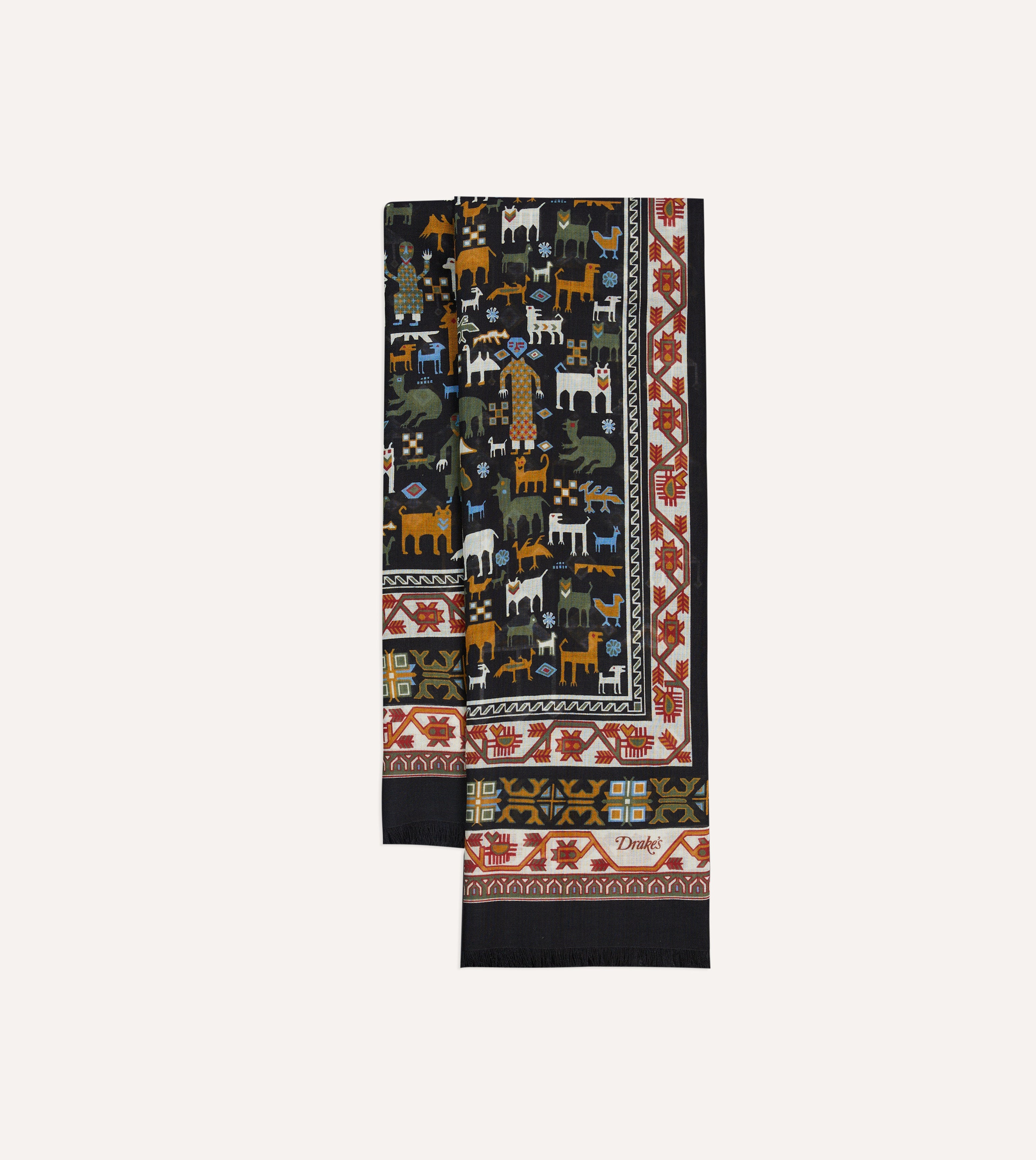 Black Shaman Print Tubular Wool-Silk Scarf – Drakes US
