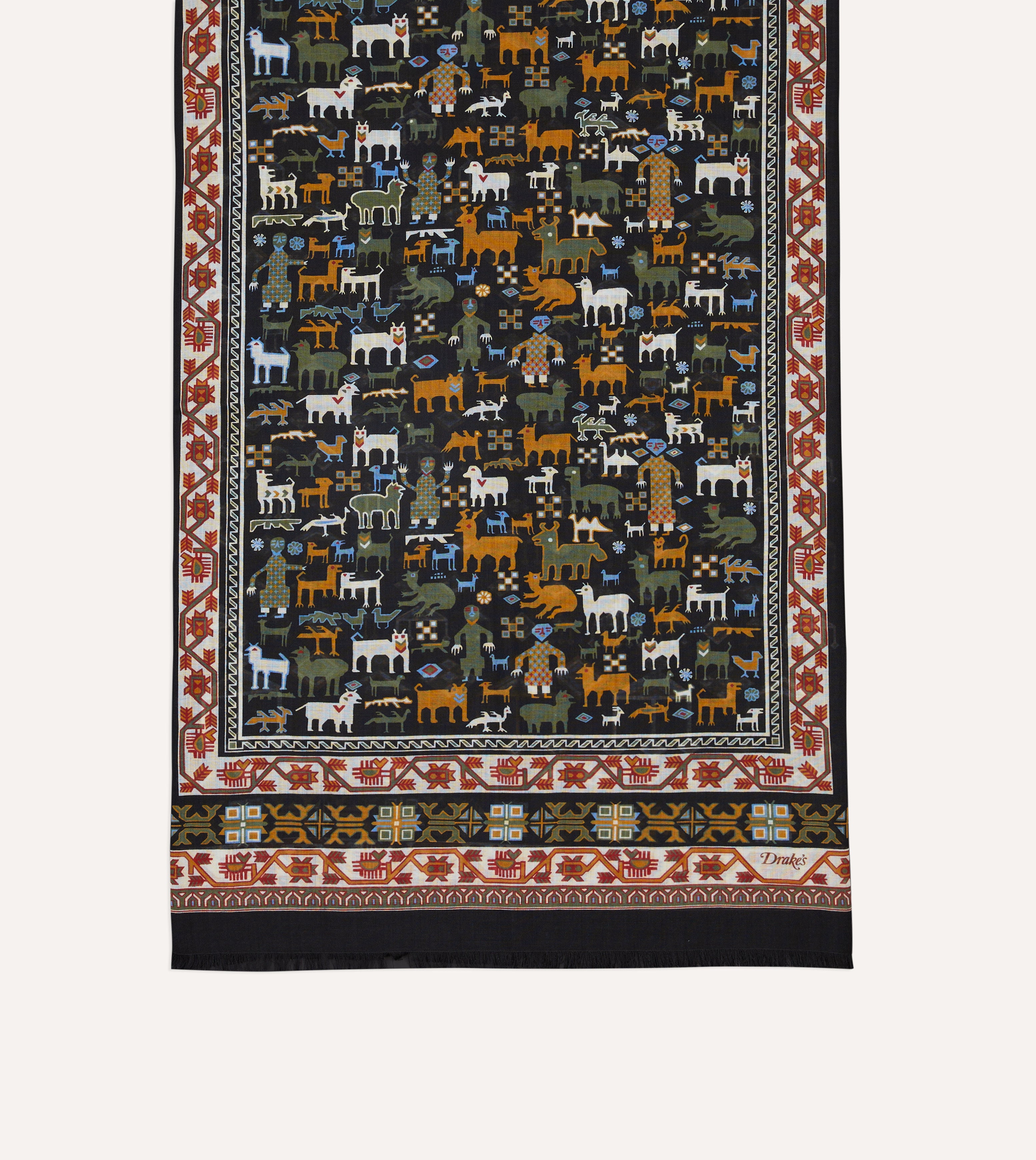 Black Shaman Print Tubular Wool-Silk Scarf