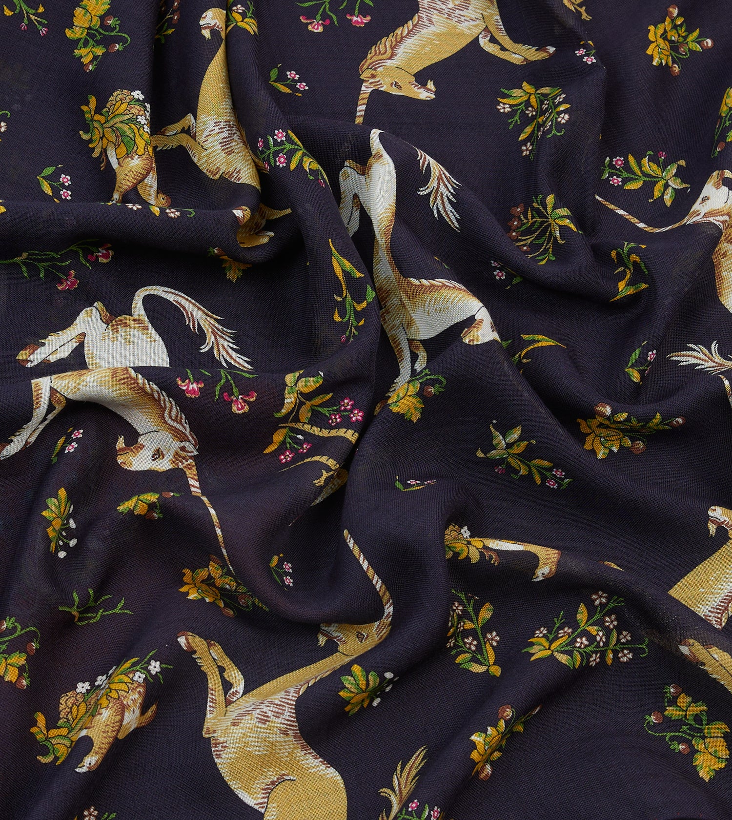 Navy and Red Unicorn Print Tubular Wool Silk Scarf