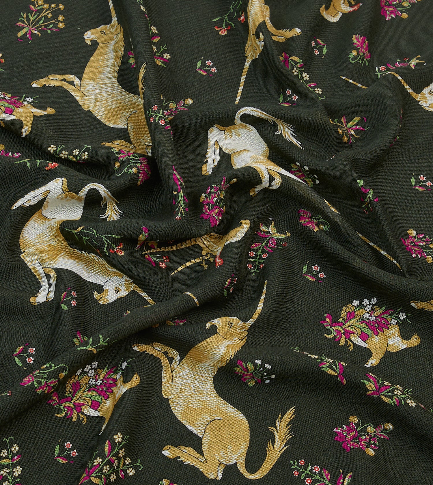 Green and Blue Unicorn Print Tubular Wool Silk Scarf