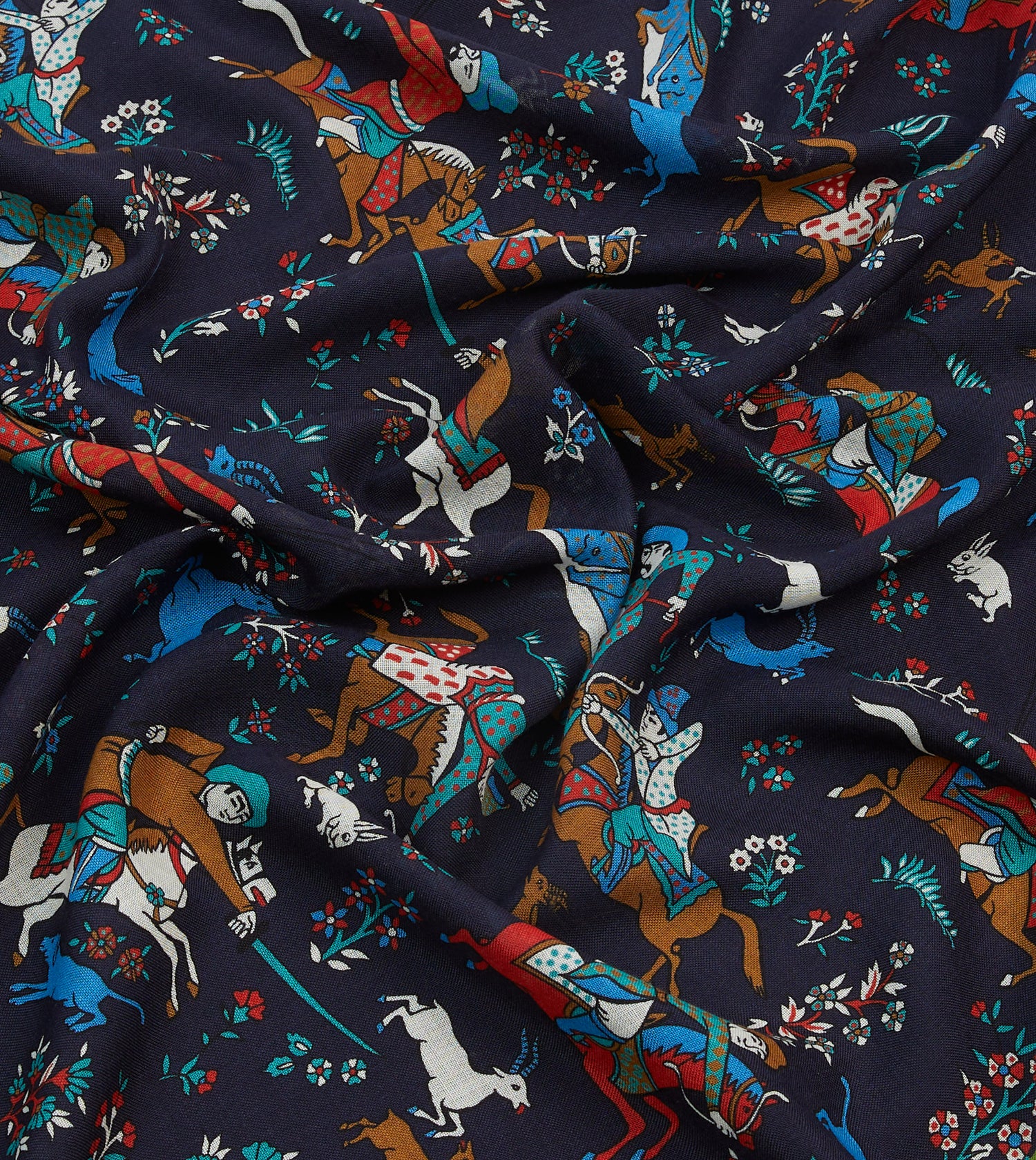 Navy Mughal Archer Print Wool Silk Scarf