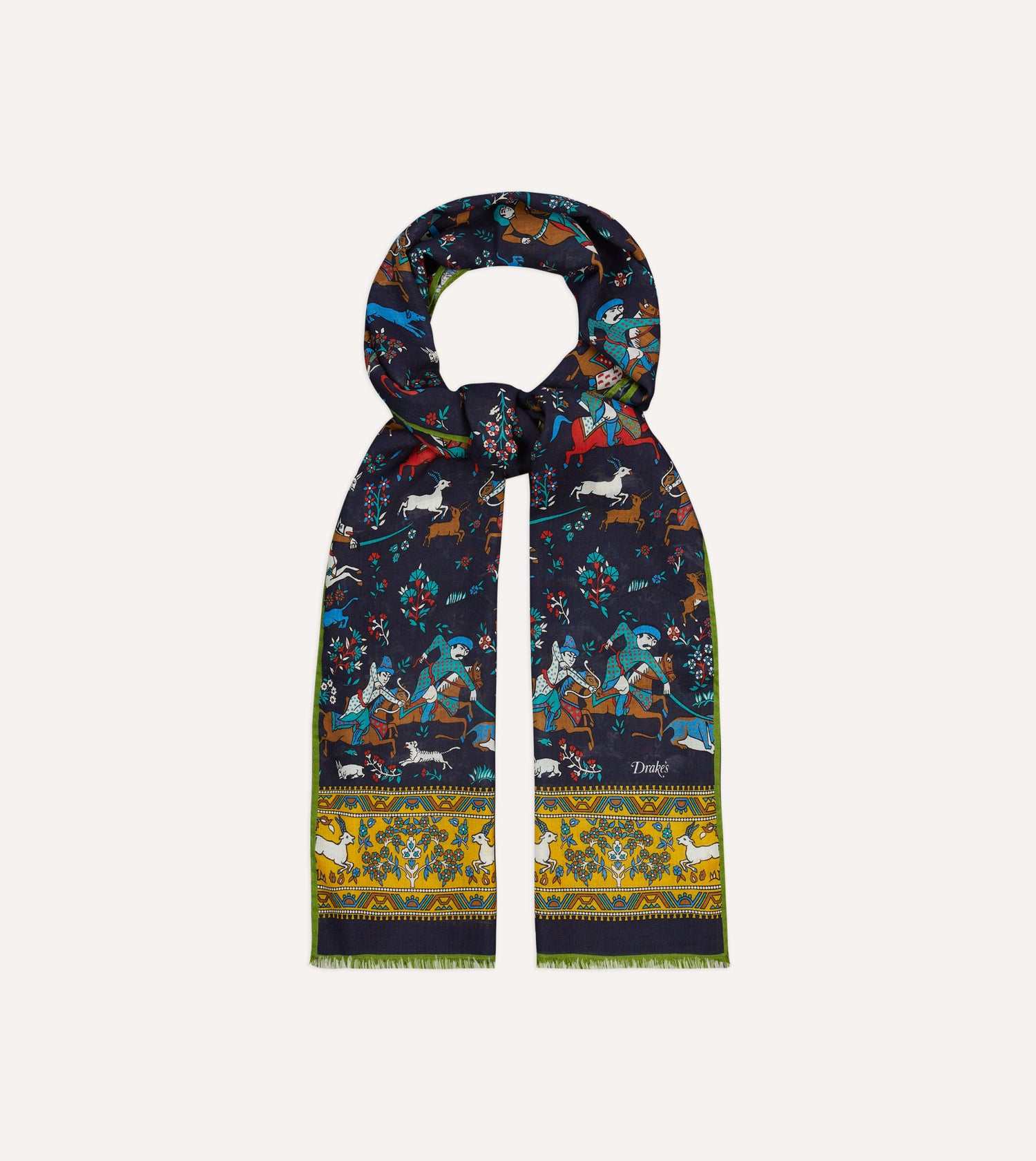 Navy Mughal Archer Print Wool Silk Scarf