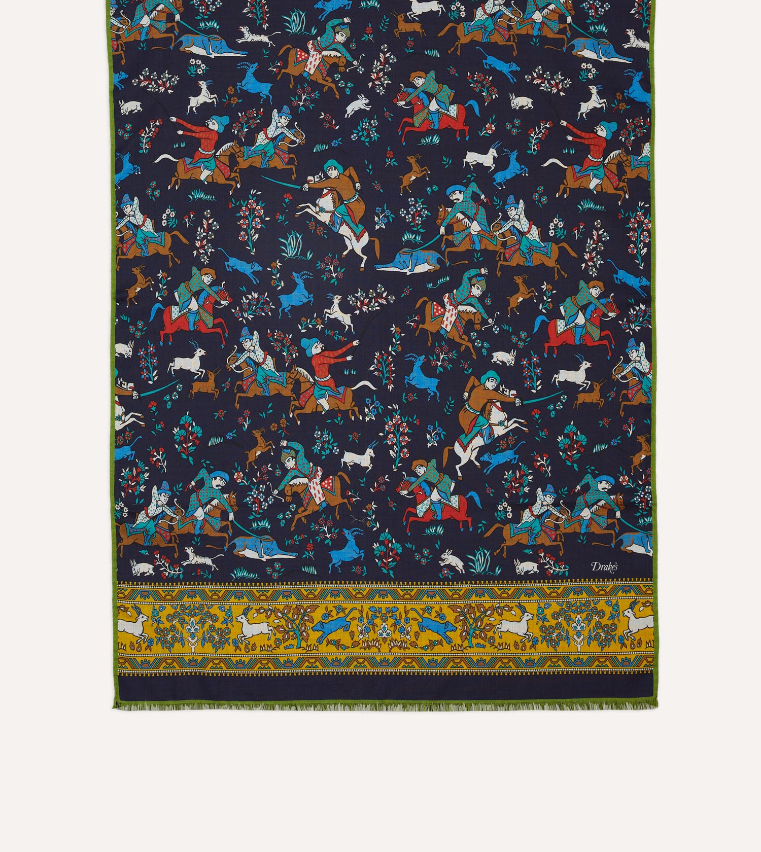 Navy Mughal Archer Print Wool Silk Scarf