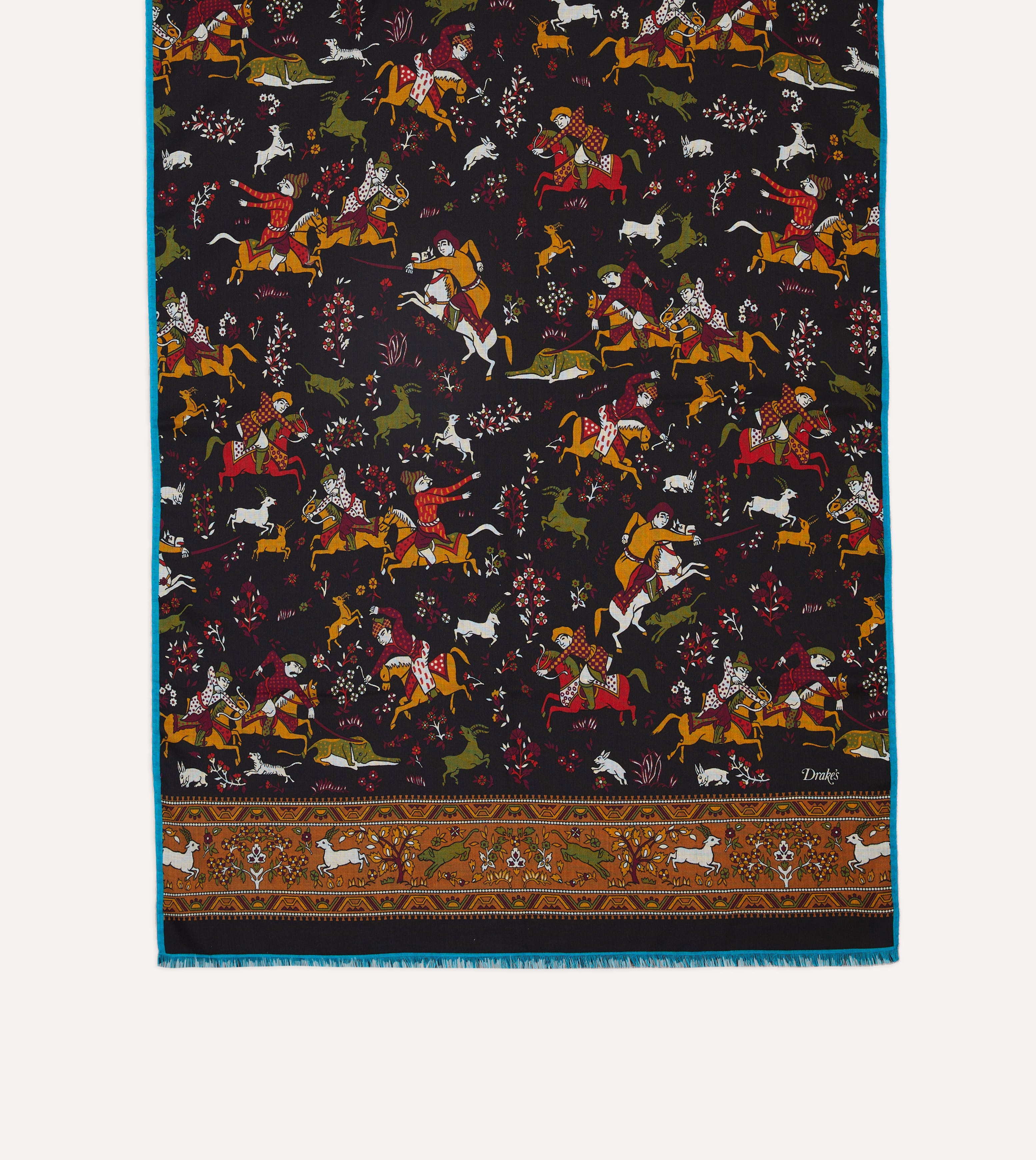 Black Mughal Archer Print Wool Silk Scarf – Drakes US Black Mughal Archer Print Wool Silk Scarf – Drakes US