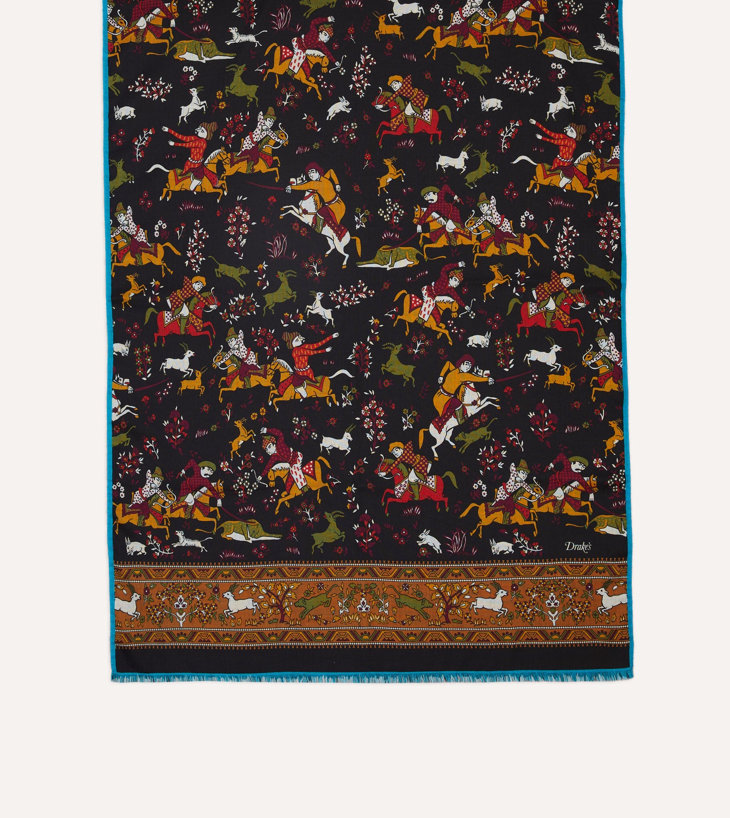 Black Mughal Archer Print Wool Silk Scarf