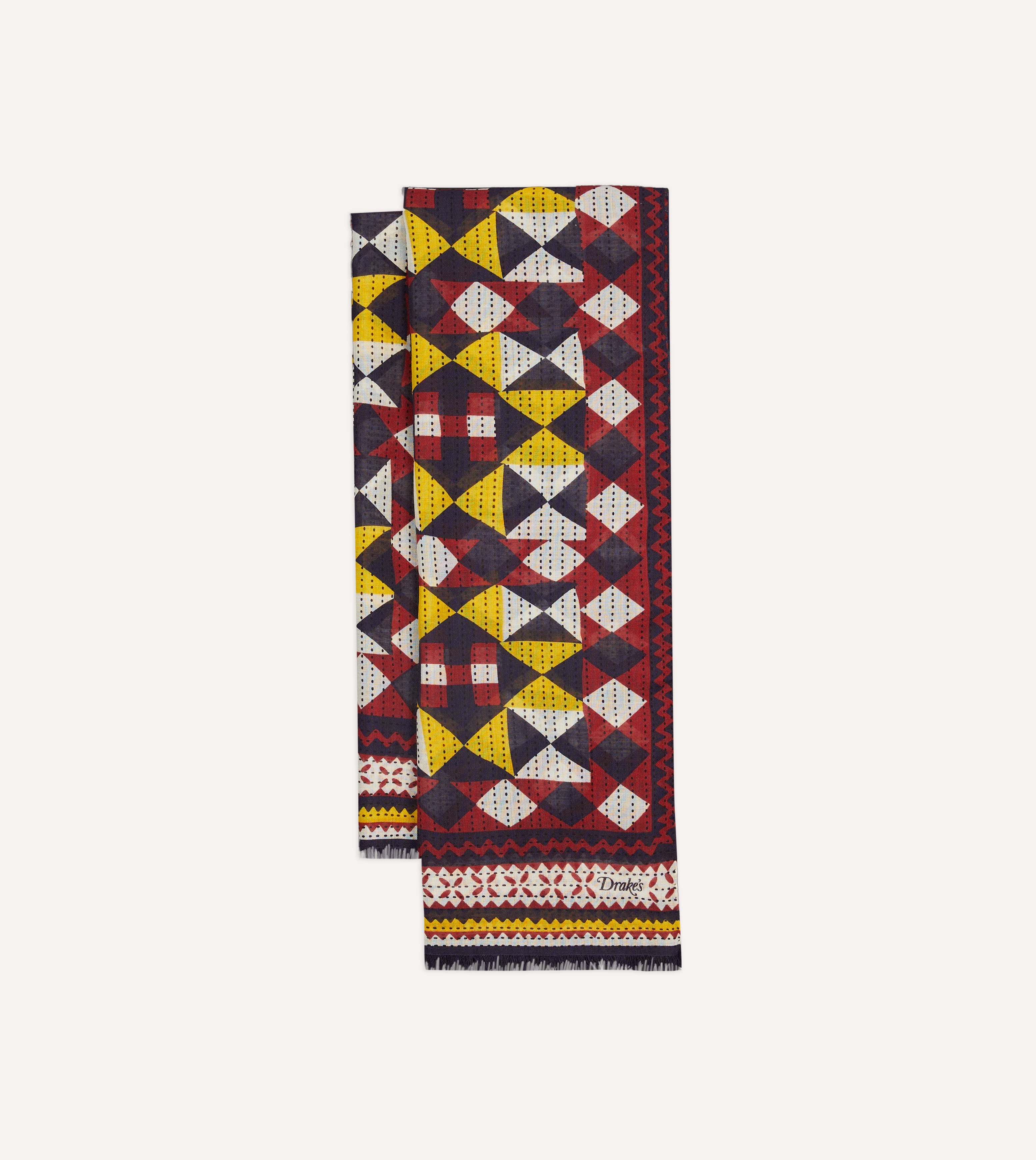 Red and Yellow Patchwork Print Wool-Silk Scarf