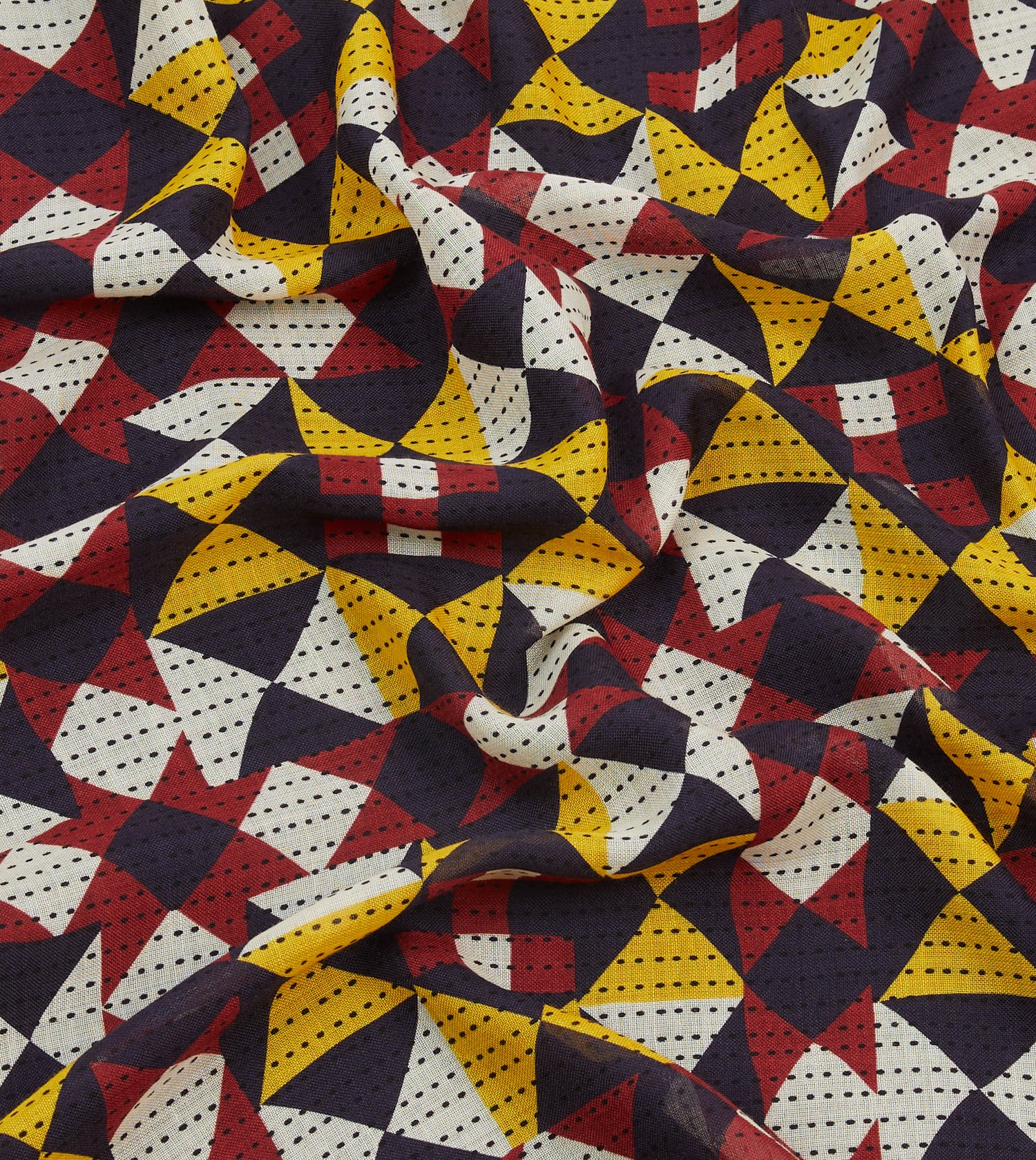 Red and Yellow Patchwork Print Wool-Silk Scarf