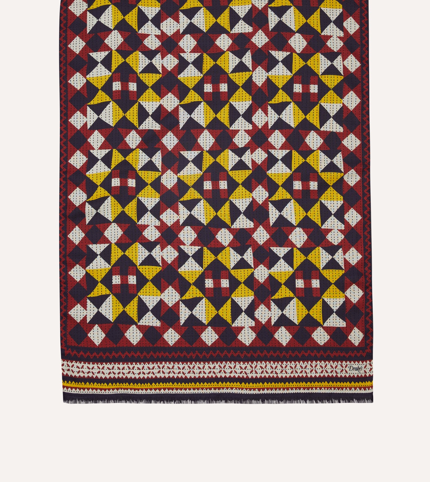 Red and Yellow Patchwork Print Wool-Silk Scarf