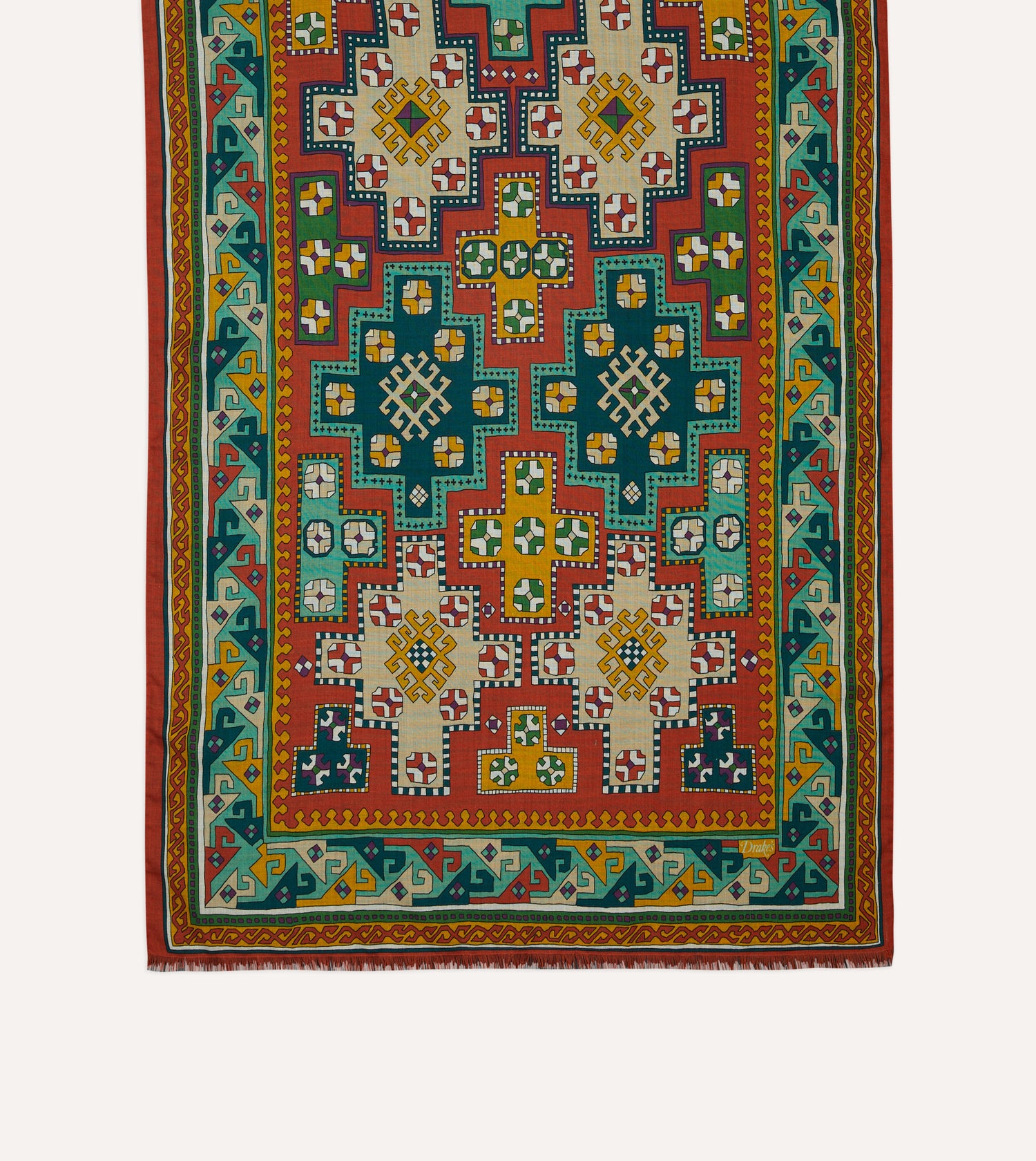 Red Kilim Print Wool-Silk Scarf