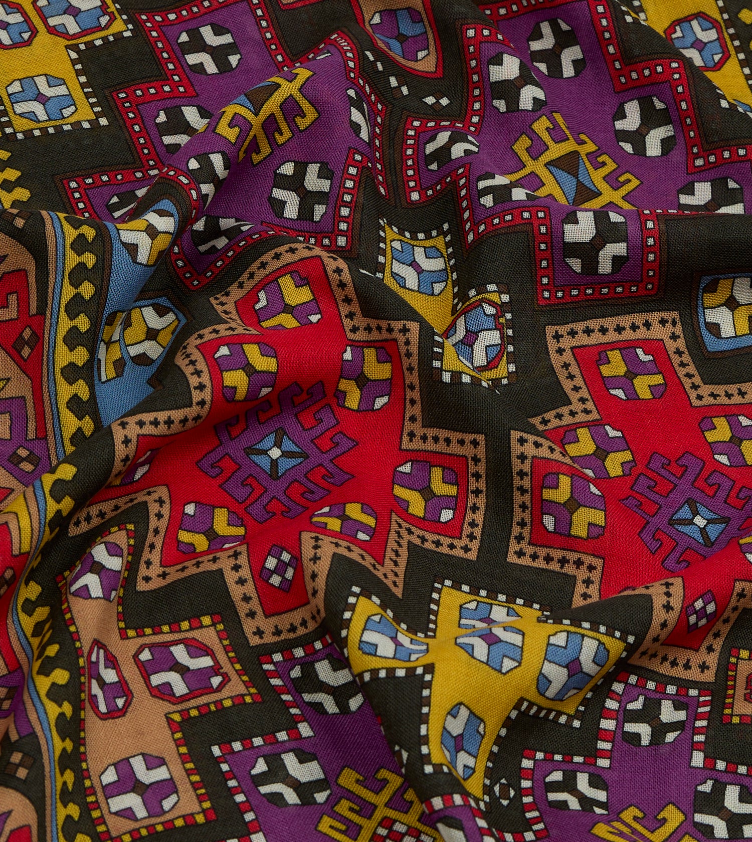 Drake's by A. Levine Black Geometric Print Tubular Wool Silk Scarf