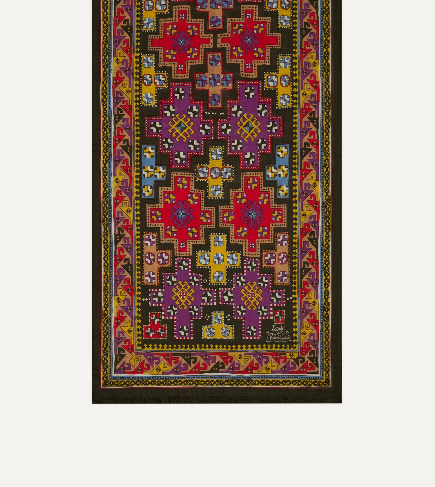 Drake's by A. Levine Black Geometric Print Tubular Wool Silk Scarf