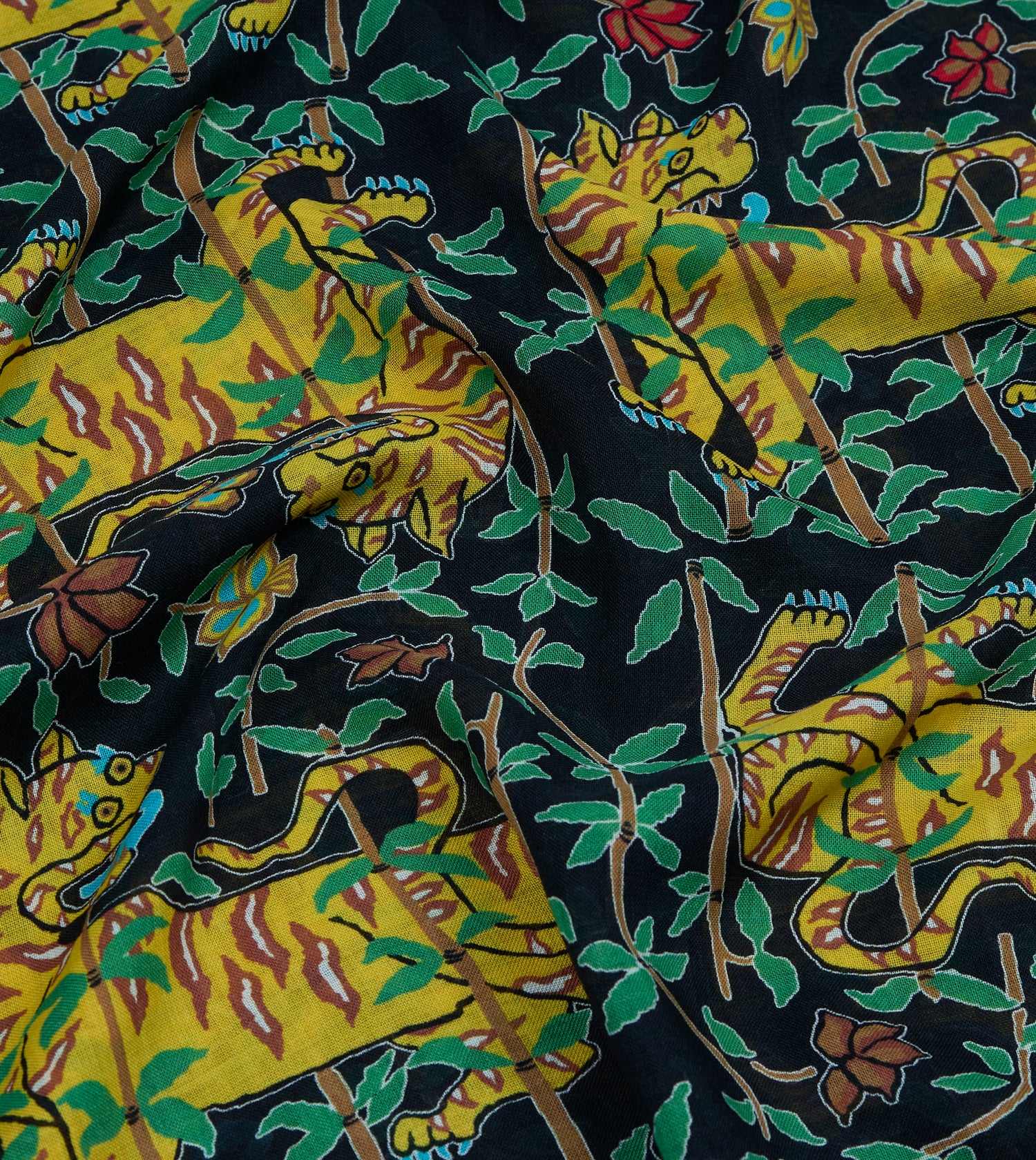 Drake's by A. Levine Black Tigers Print Tubular Wool Silk Scarf