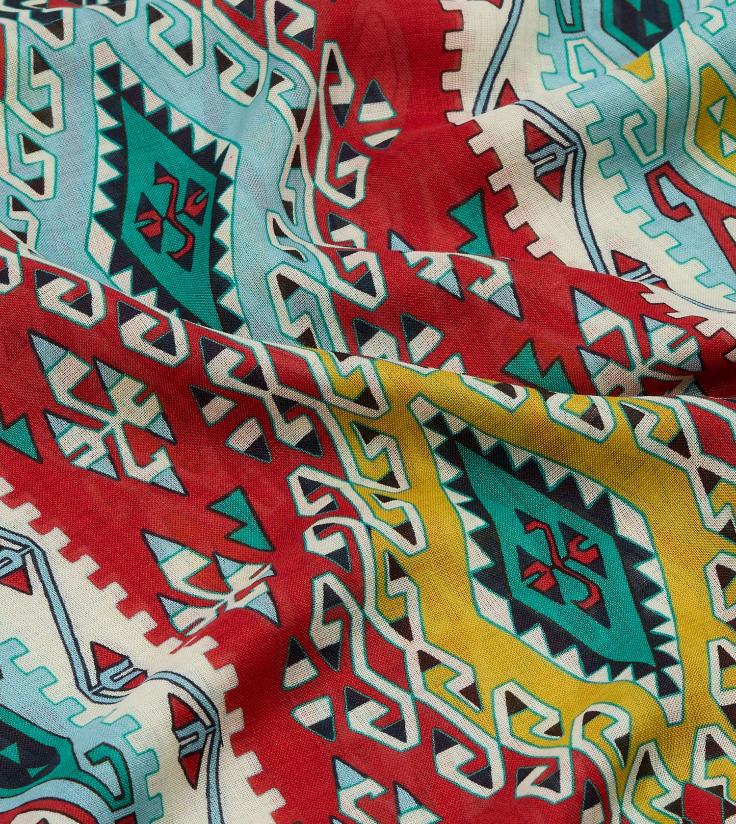 Navy Kilim Print Tubular Wool Silk Scarf