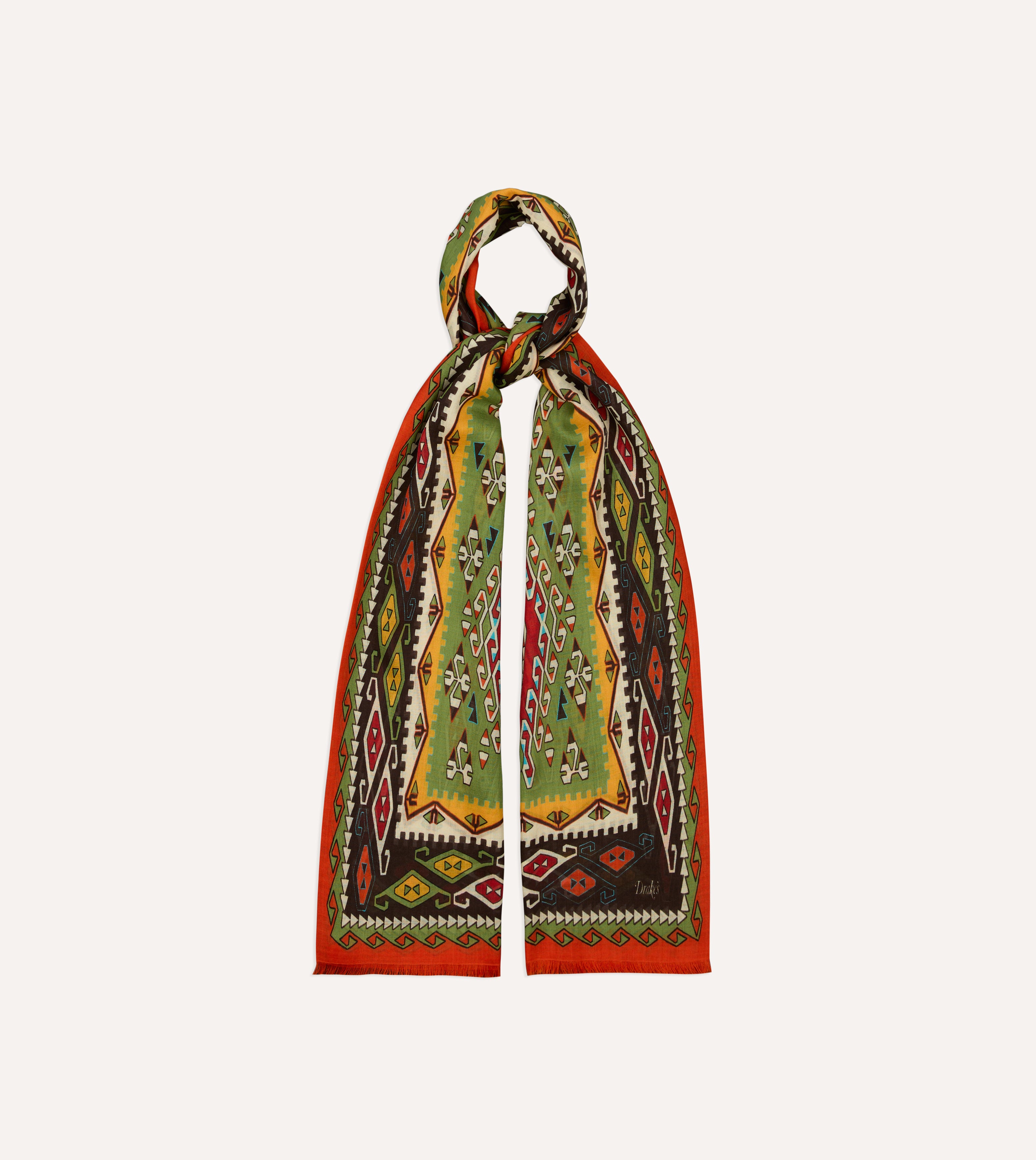 Red Kilim Print Tubular Wool Silk Scarf