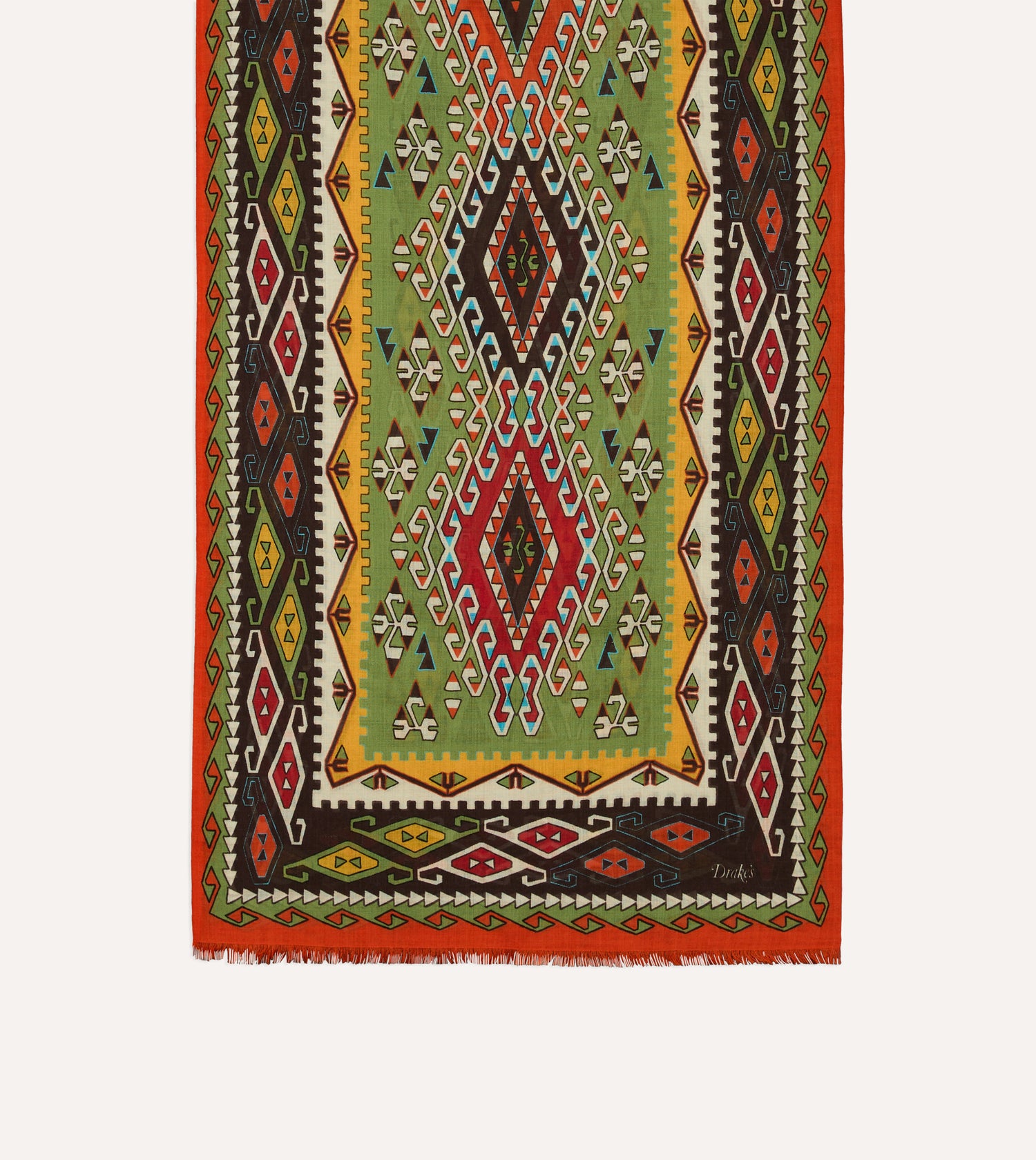 Red Kilim Print Tubular Wool Silk Scarf