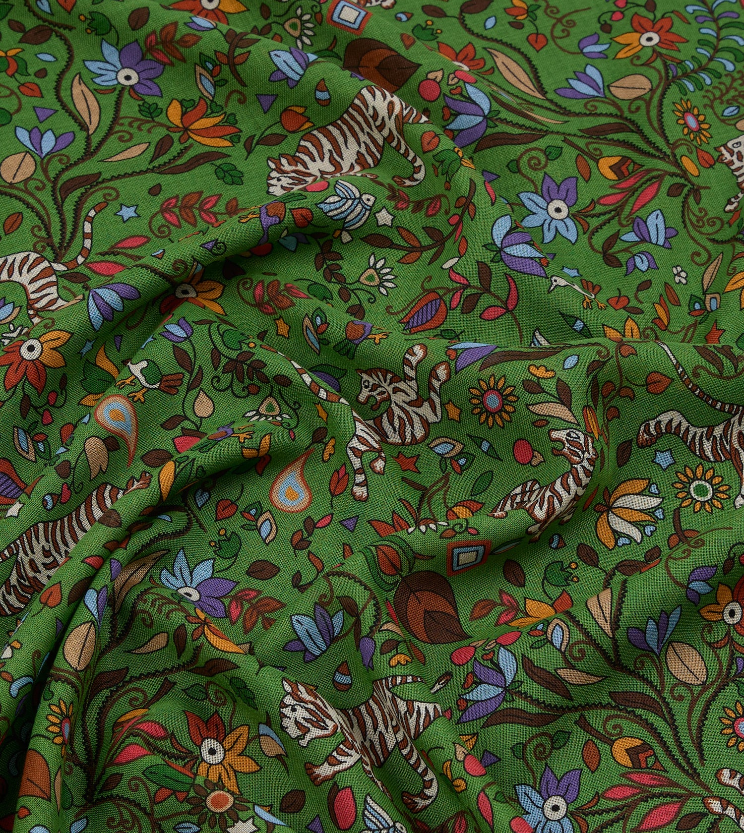 Green Tiger Garden Print Wool Silk Scarf