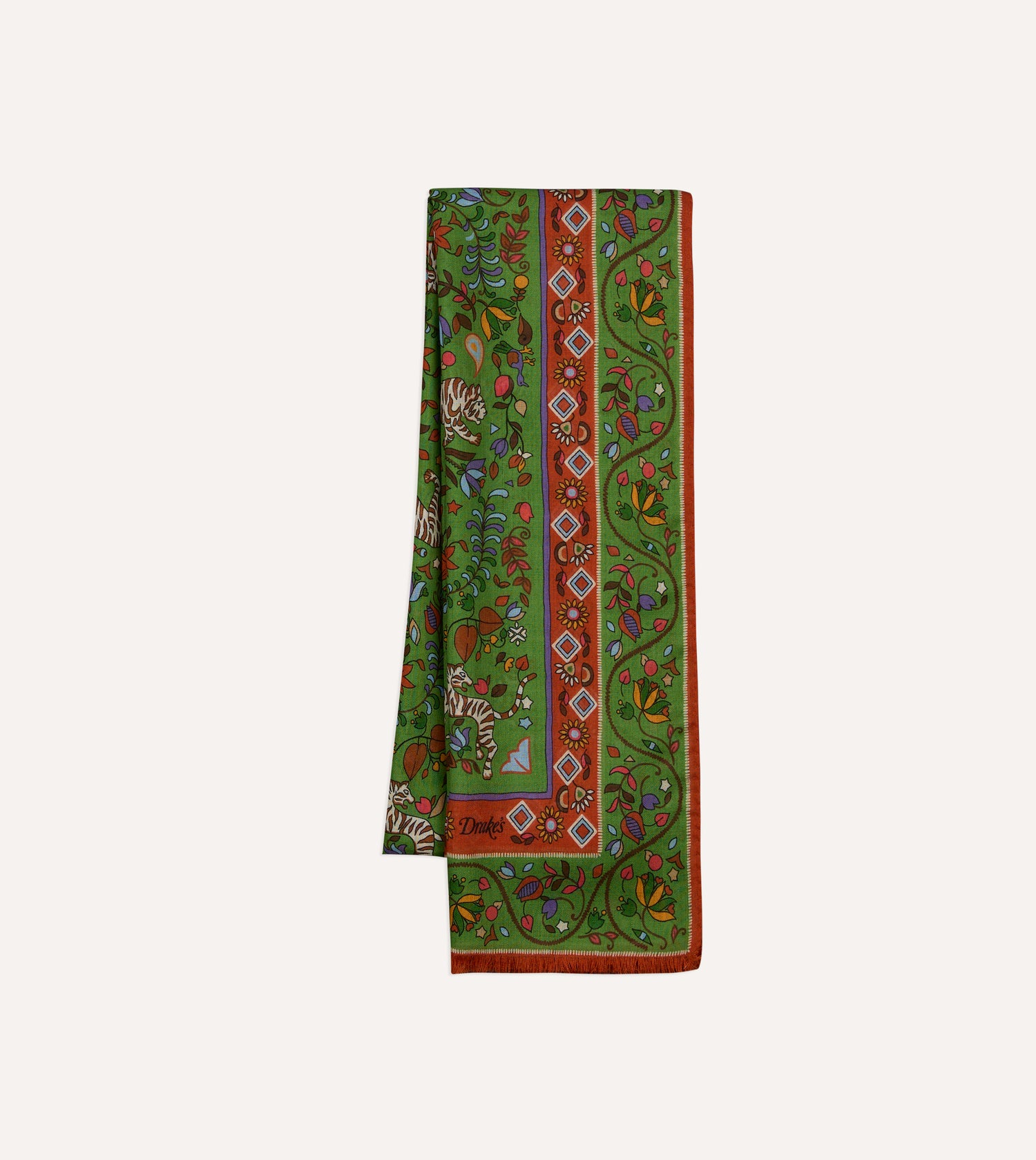 Green Tiger Garden Print Wool Silk Scarf