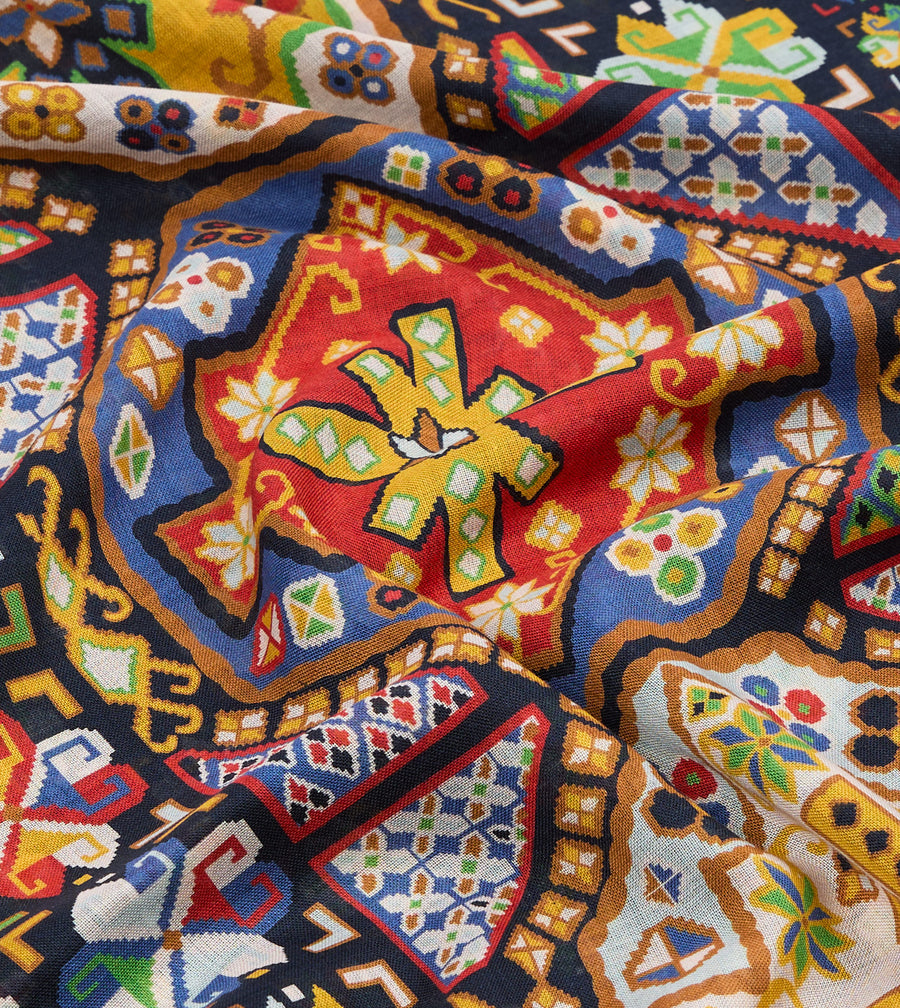 Navy Carpet Print Tubular Wool-Silk Scarf