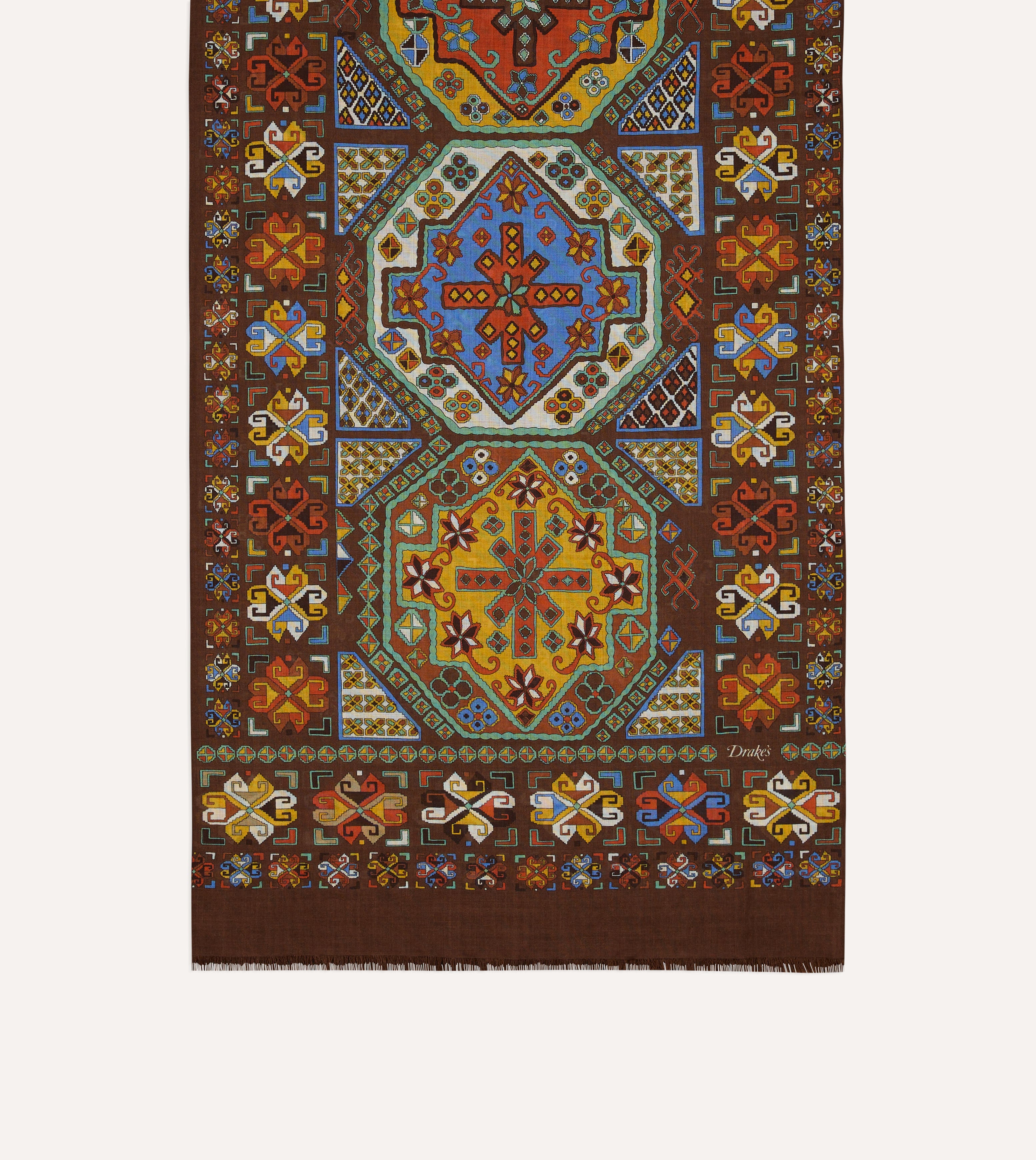 Brown Carpet Print Tubular Wool-Silk Scarf